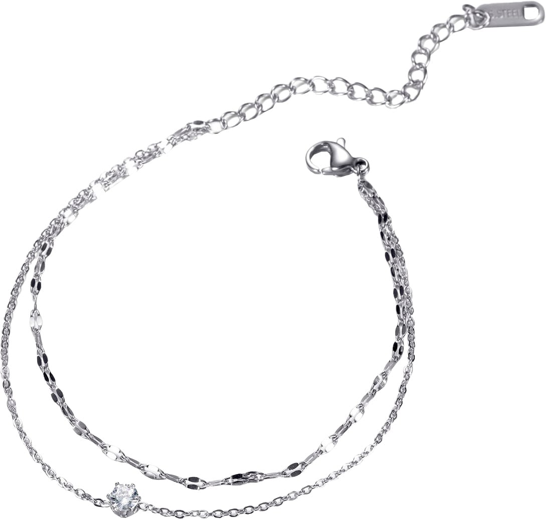 Firetti Edelstahlkette »Schmuck Geschenk Armband Kette Fusskette Bauchkette 2-reihig Fancy«, mit Zirkonia (synth.), in verschiedenen Längen erhältlich