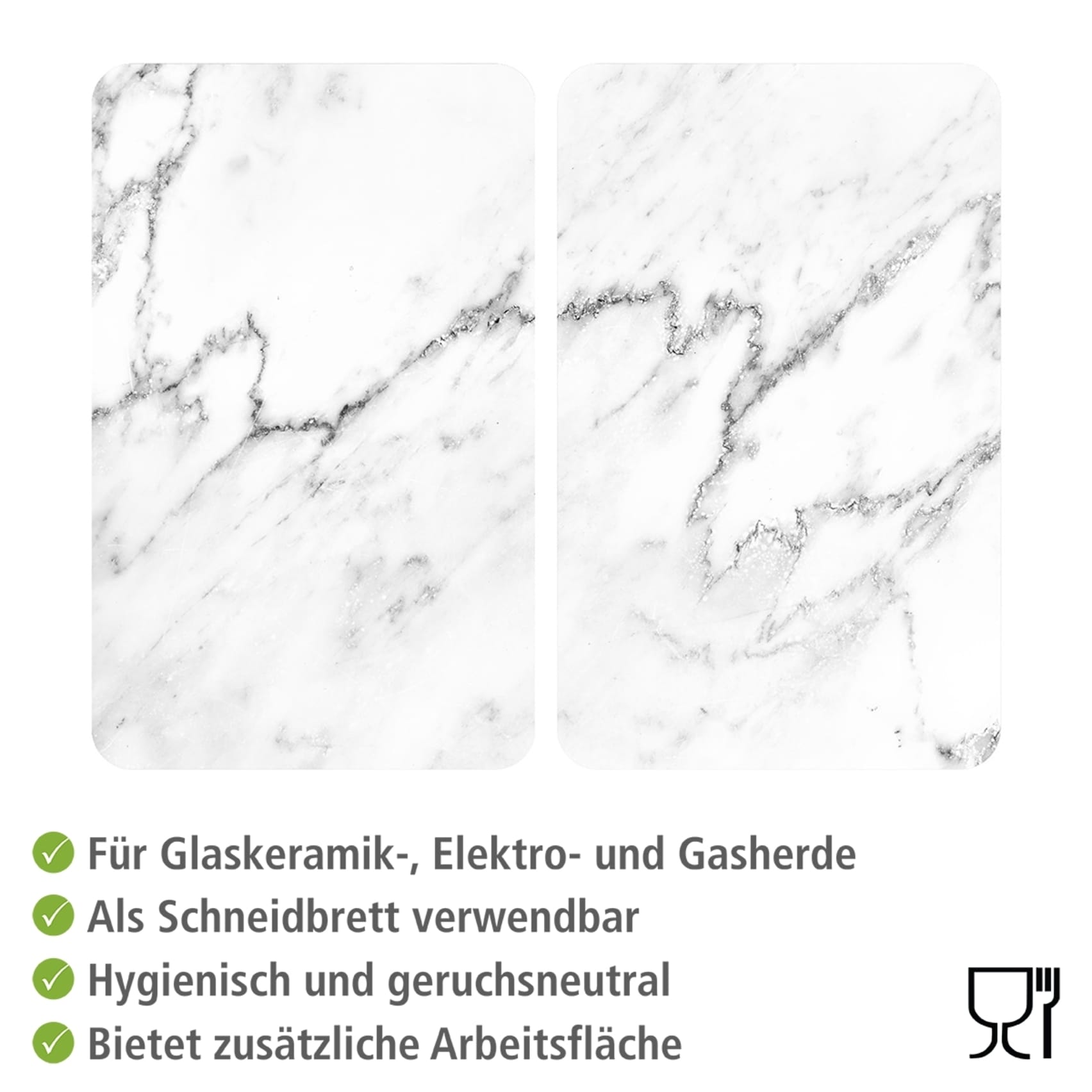 WENKO Herd-Abdeckplatte »Universal Modell Marmor«, (Set, 2 tlg.), Herdabdeckung für alle Herdarten, kratzfest, mit rutschfesten Füssen