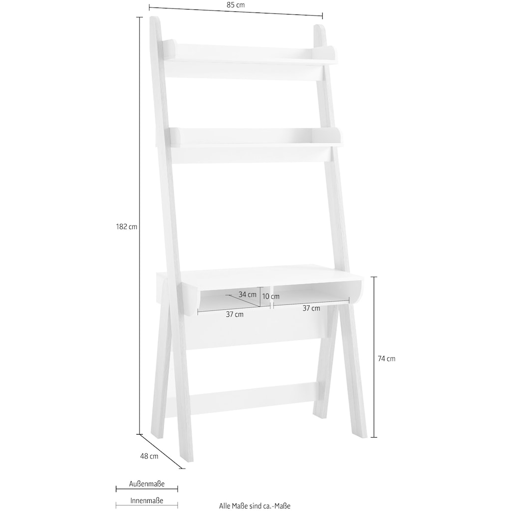 MCA furniture Schreibtisch »Viterbo«, Standregal mit Schreibtisch weiss matt, Eiche hell Dekor, Breite 85 cm