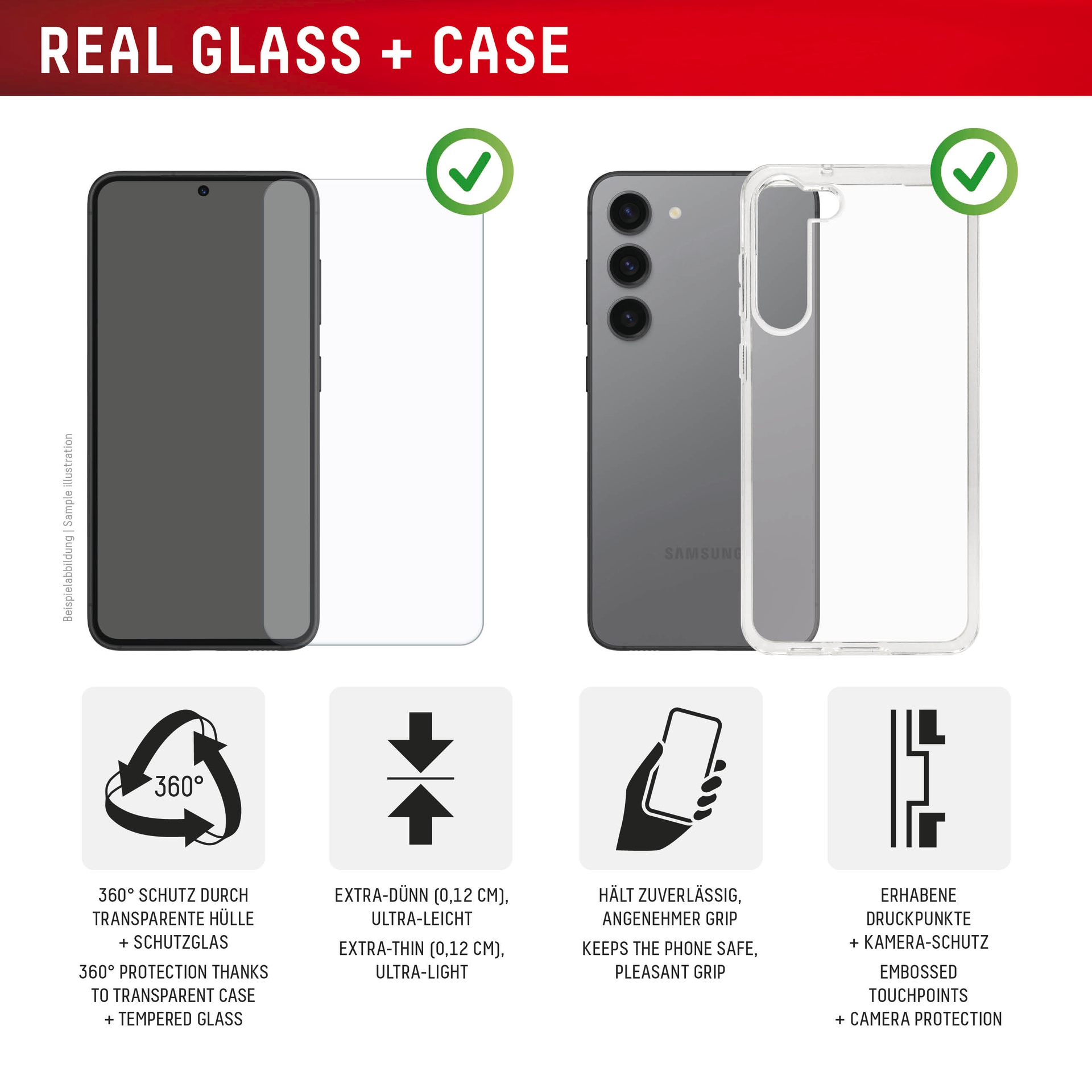 Displex Displayschutzglas »Real Glass Screen Protector inkl. Case«, für Samsung Galaxy A56 5G, Displayschutzfolie, Schutzfolie, Bildschirmschutz, kratz- & stossfest
