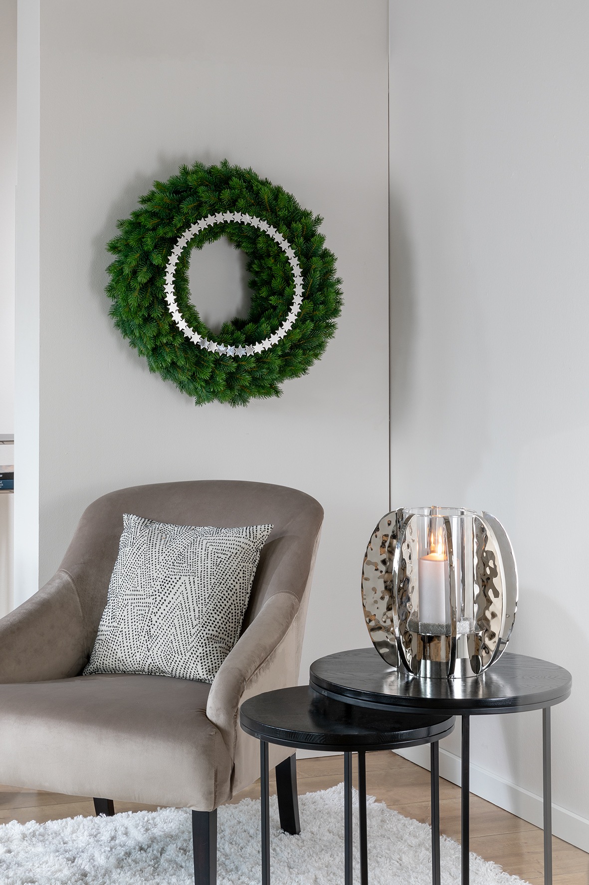 Fink Windlicht "GLAMOUR" Kerzenhalter mit Glas, vernickelt, mit gehämmerter Oberfläche