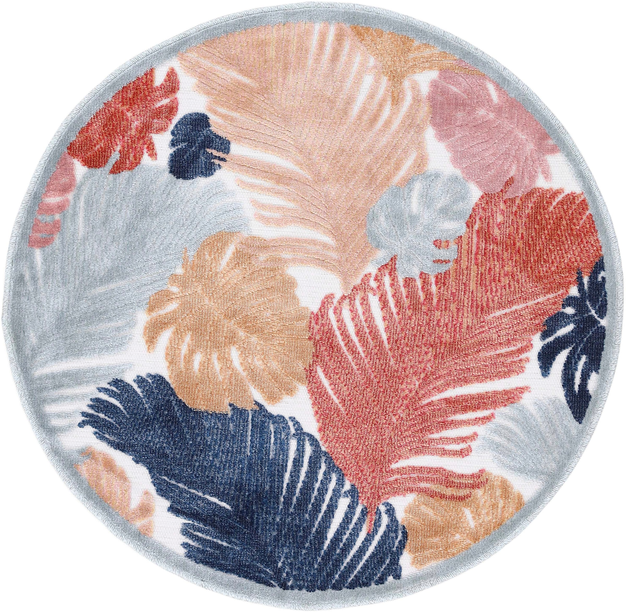 carpetfine Teppich »Deja 104«, rund, robustes Flachgewebe, Motiv- Floral Palmenblätter, Hoch-Tief Effekt