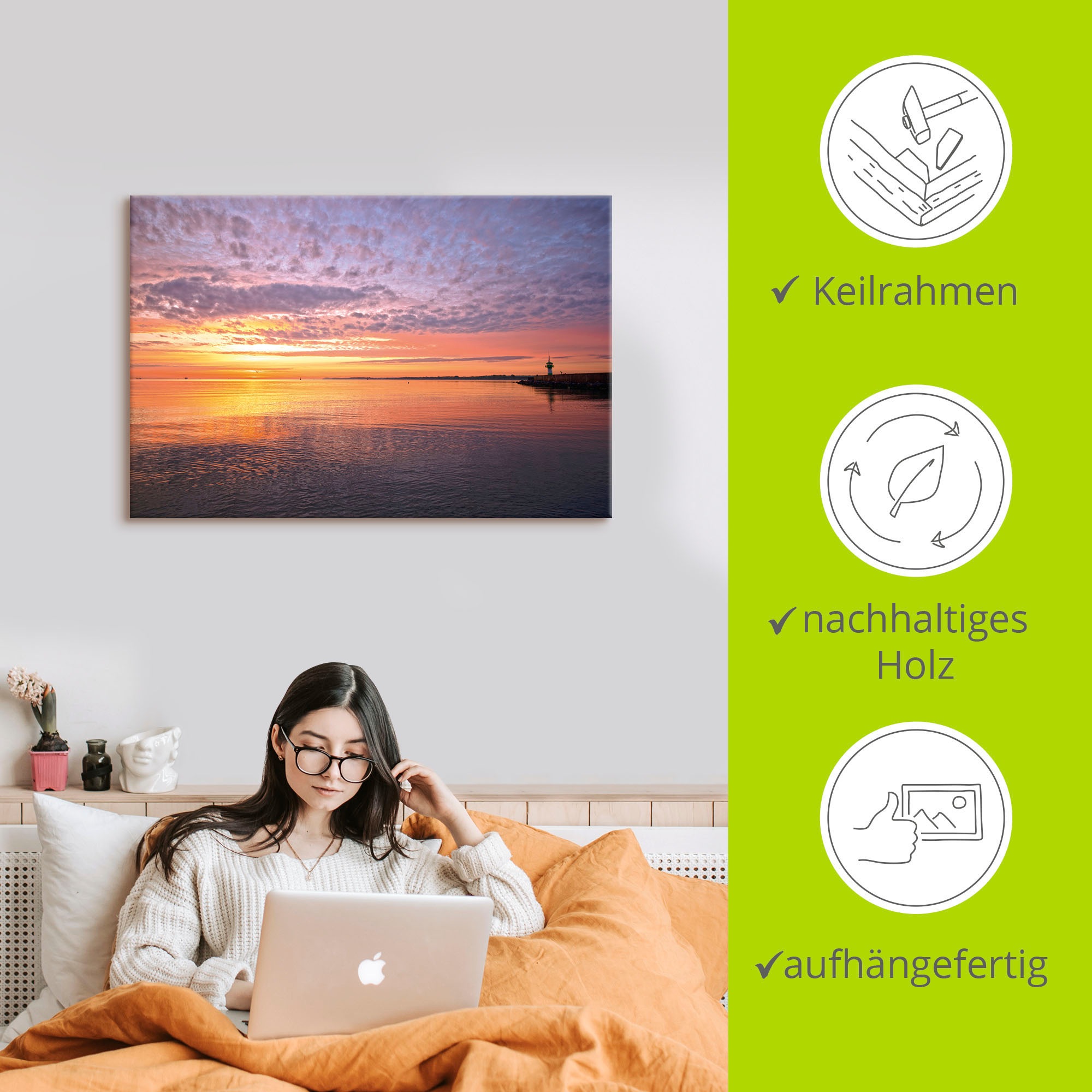 Artland Wandbild »Sonnenaufgang am Ostseestrand«, Bilder vom Sonnenuntergang & -aufgang (1 Stück), in vielen Grössen & Produktarten - Alubild / Outdoorbild, Leinwandbild, Poster, Wandaufkleber / Wandtattoo auch für Badezimmer geeignet