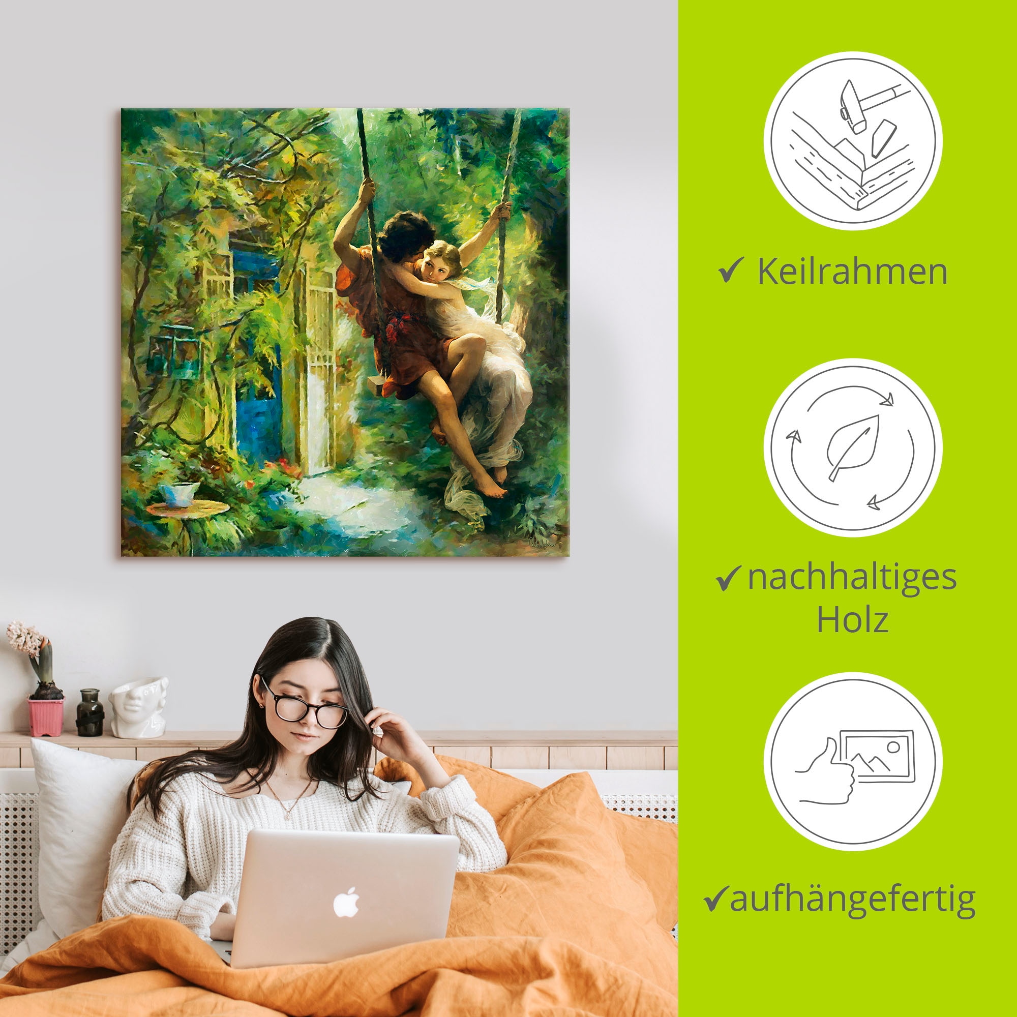 Artland Wandbild »Paar auf einer Schaukel«, Bilder von Liebespaaren, (1 St.), als Leinwandbild, Wandaufkleber in verschied. Grössen