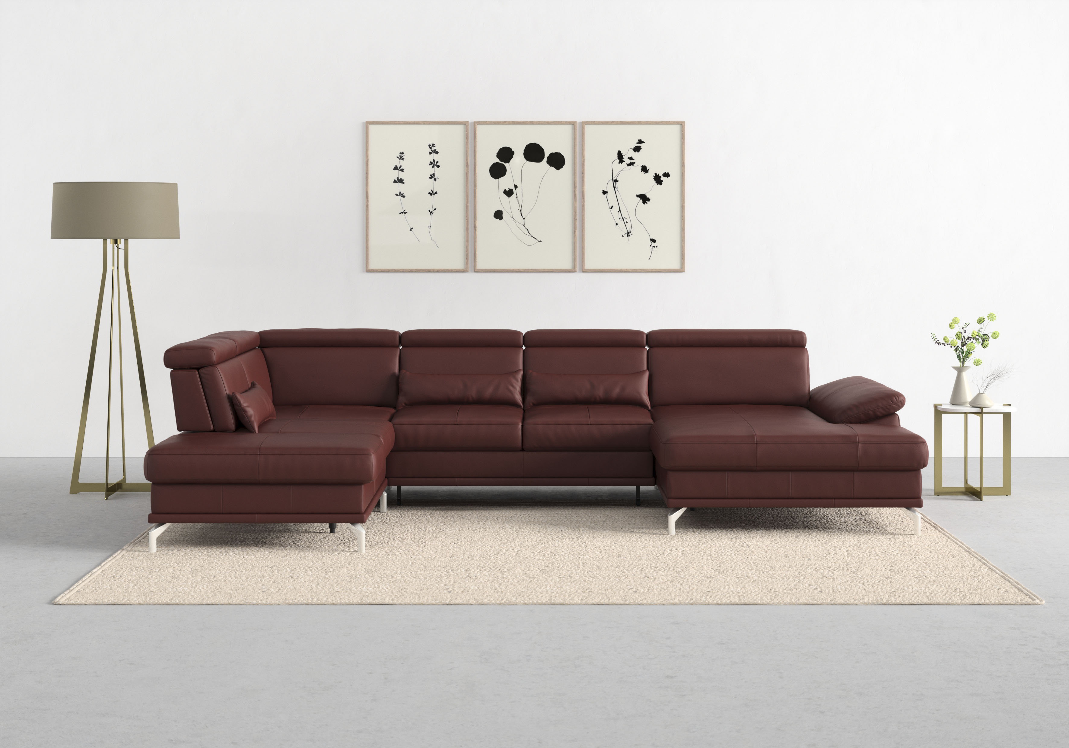 sit&more Wohnlandschaft "Cabrio U-Form, B: 359 cm, mit Sitztiefen-, Arm- & Kopfteilverstellung" 3 Nierenkissen, Federkern, mit Schlaffunktion und Stauraum