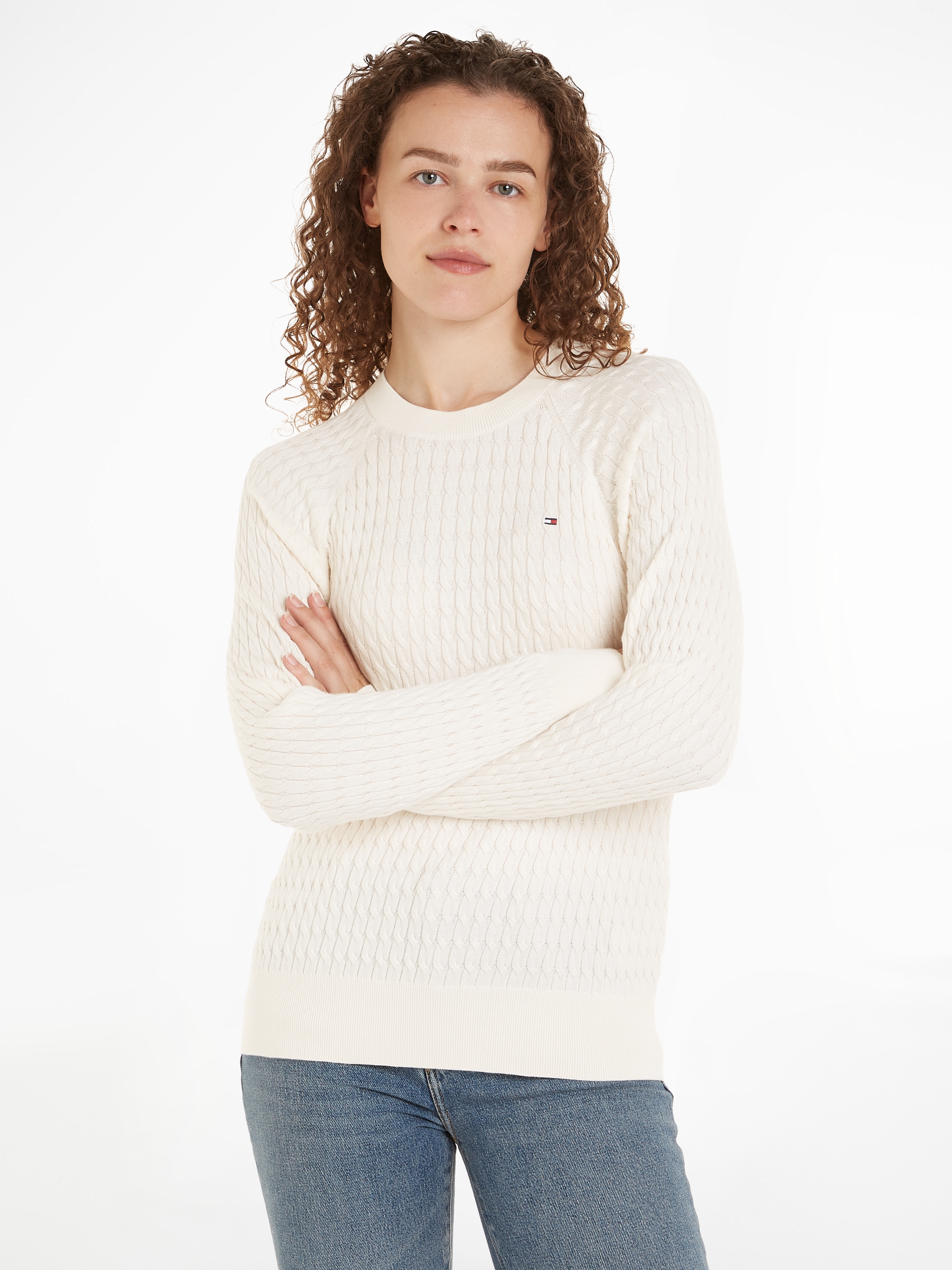 Rundhalspullover »CO CABLE C-NK SWEATER«, mit Zopfmuster