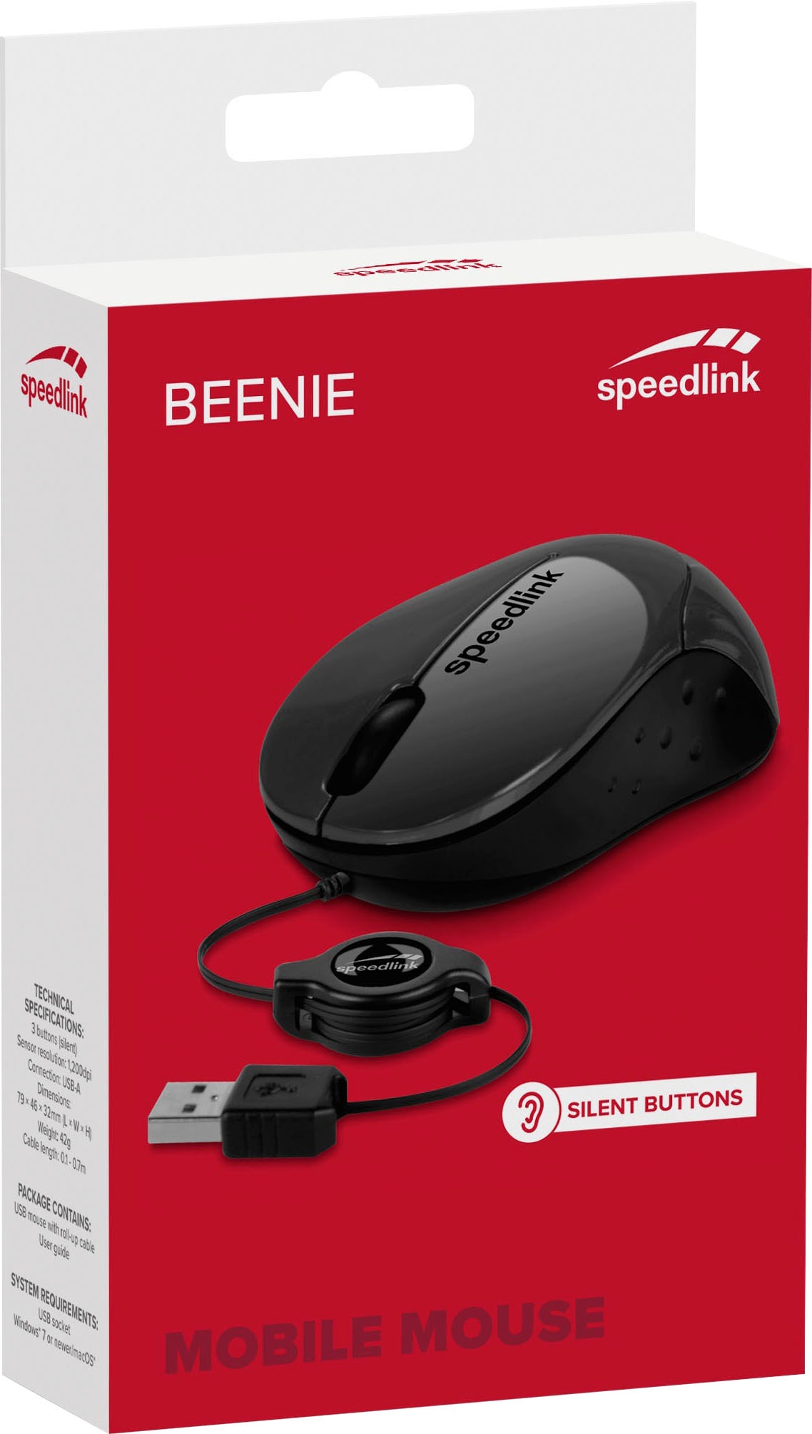 Speedlink Maus »BEENIE Mobile Mouse silent«, kabelgebunden, kompakte Maus kabelgebunden USB, einstellbare Kabellänge