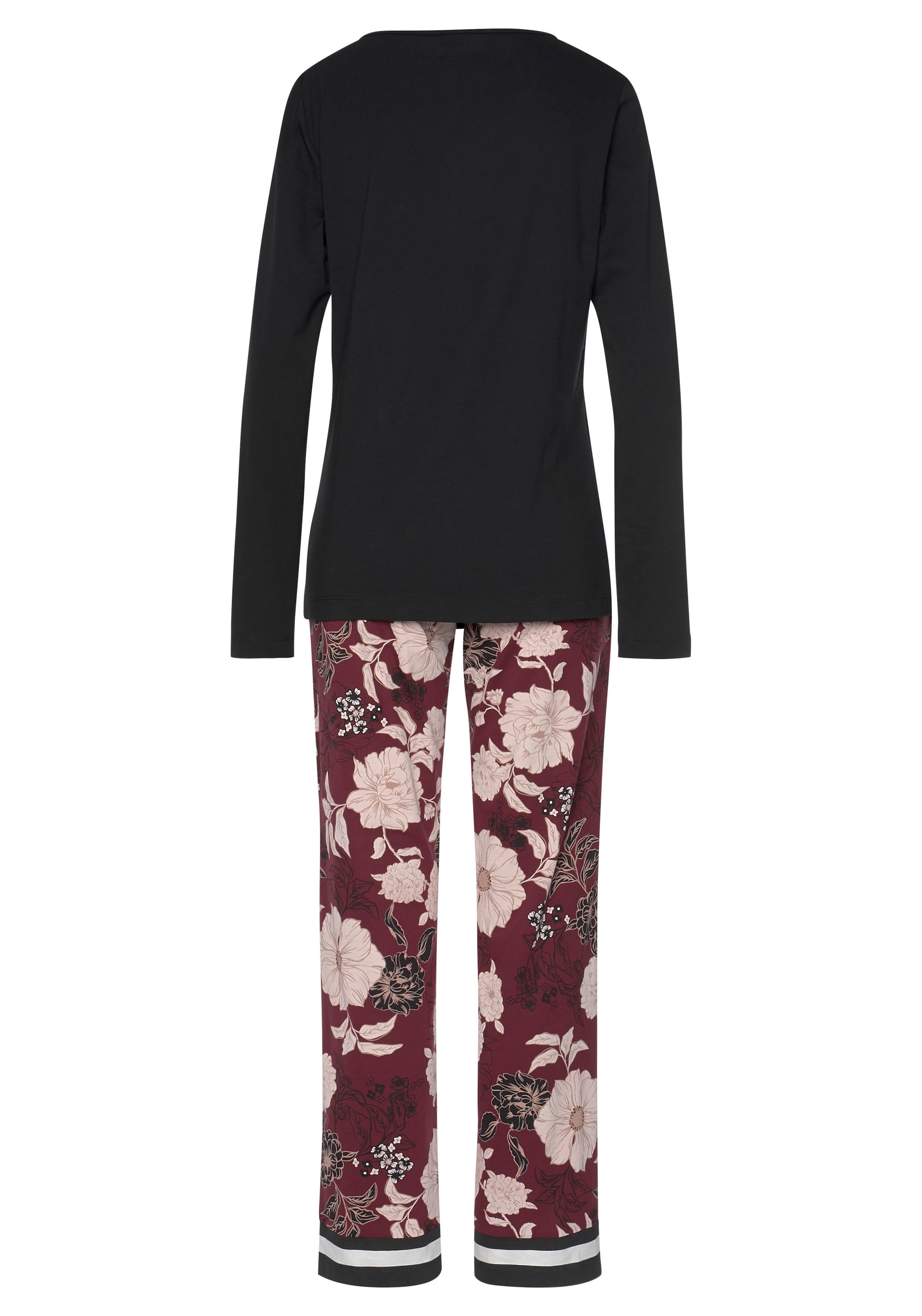 s.Oliver Pyjama, (2 tlg.), im Blumen-Dessin mit Streifen-Details