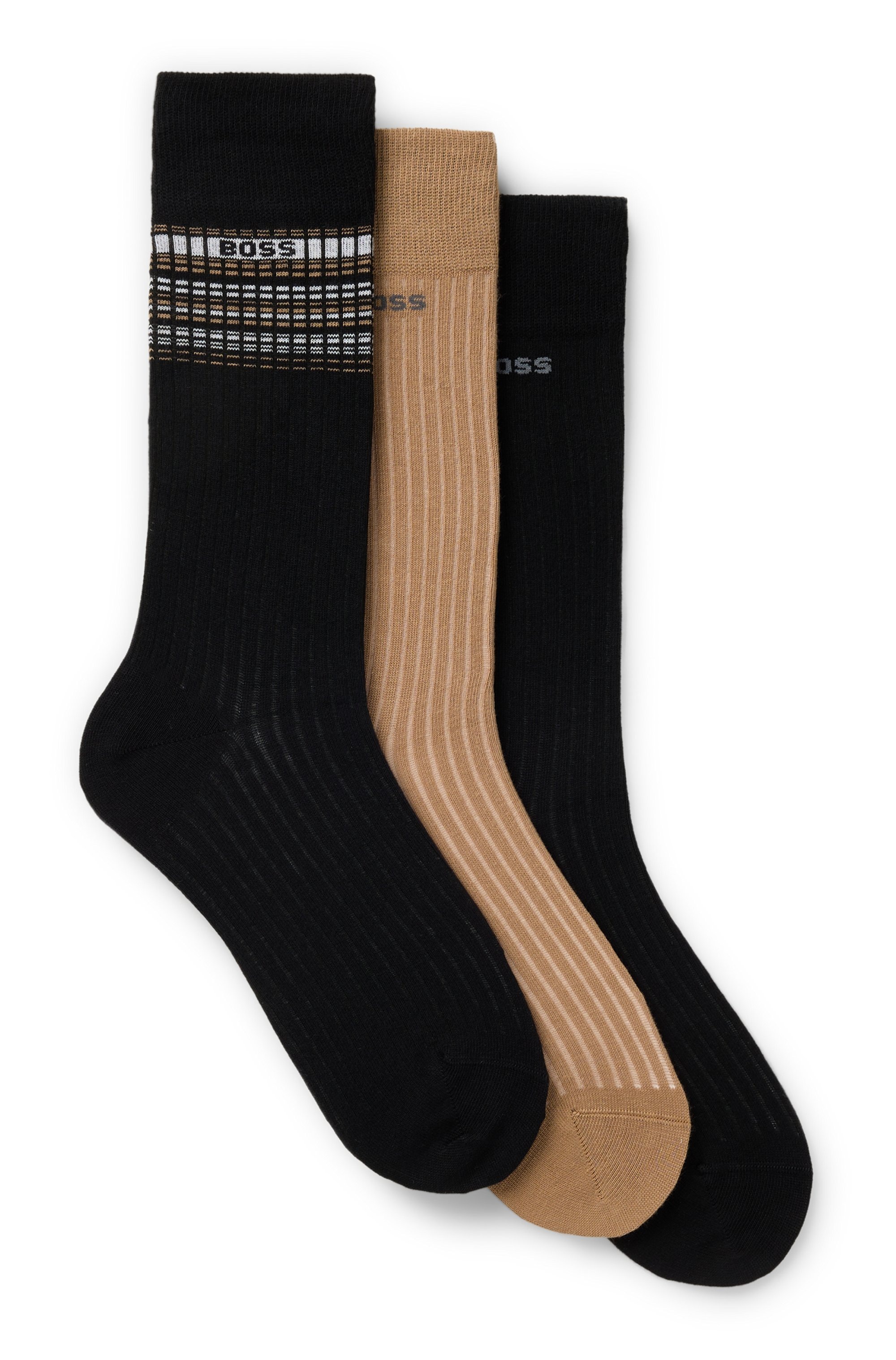 BOSS Freizeitsocken »3P RS Rib Stripe« Packung, 3 Paar tlg. mit BOSS Logo