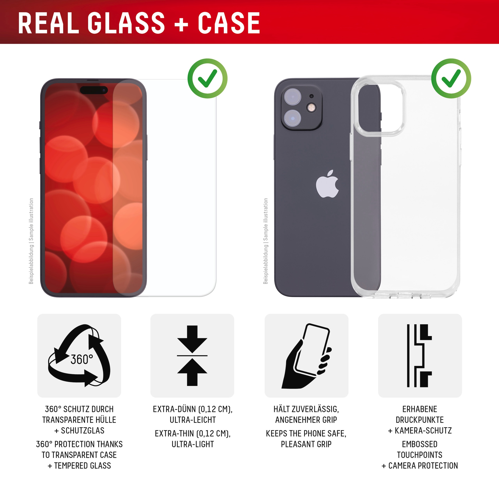 Displex Displayschutzglas »Real Glass Screen Protector inkl. Case«, für Apple iPhone 16e, Displayschutzfolie, Schutzfolie, Bildschirmschutz, kratz- & stossfest