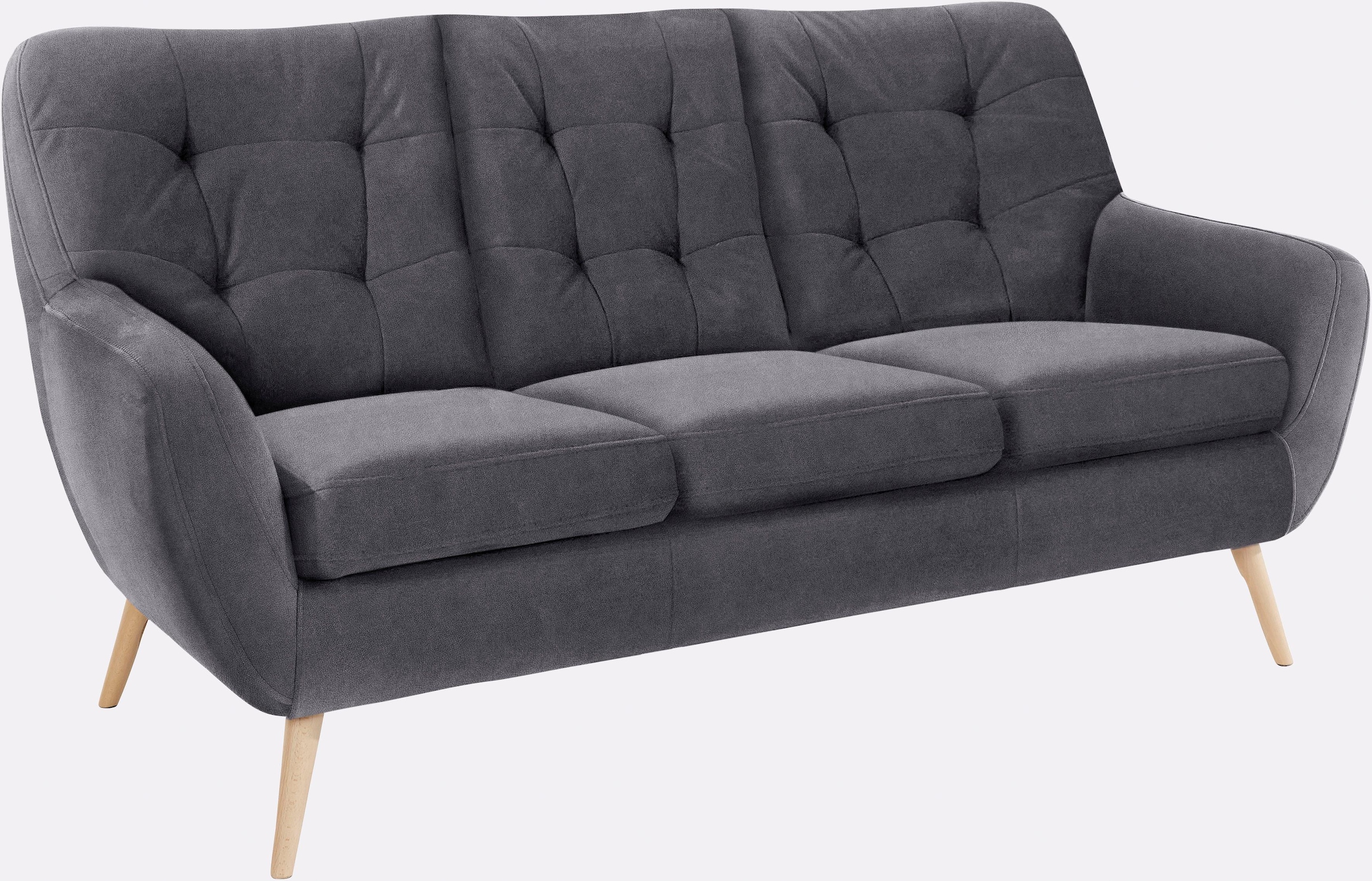 exxpo - sofa fashion 3-Sitzer »Scandi, bequem, aufwendige Rückenpolsterung für mehr Sitzkomfort«, aktuelle Farben in hochwertigen Bezugsqualitäten, Holzfuss