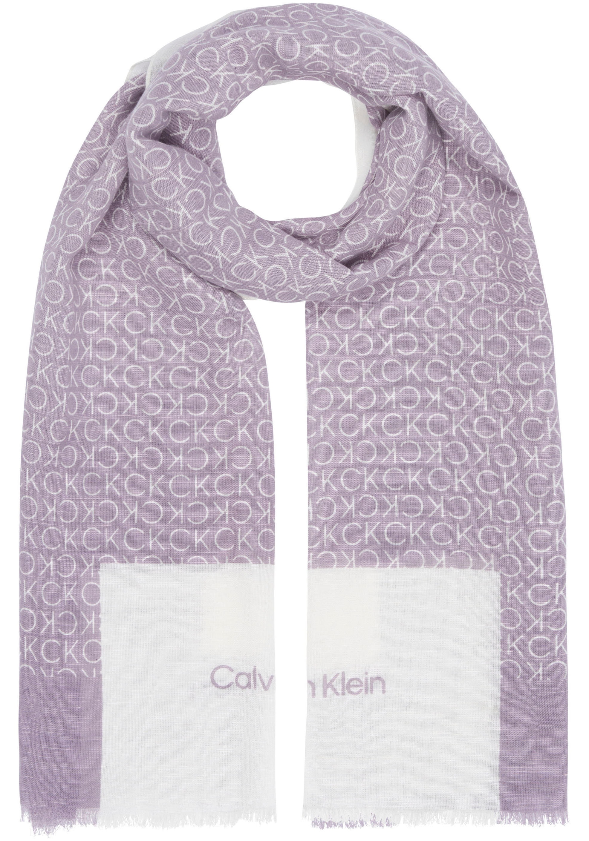 Calvin Klein Schal »GEO MINIMAL LOGO LINEN STOLE«, Logoprägung, ausgefranste Enden