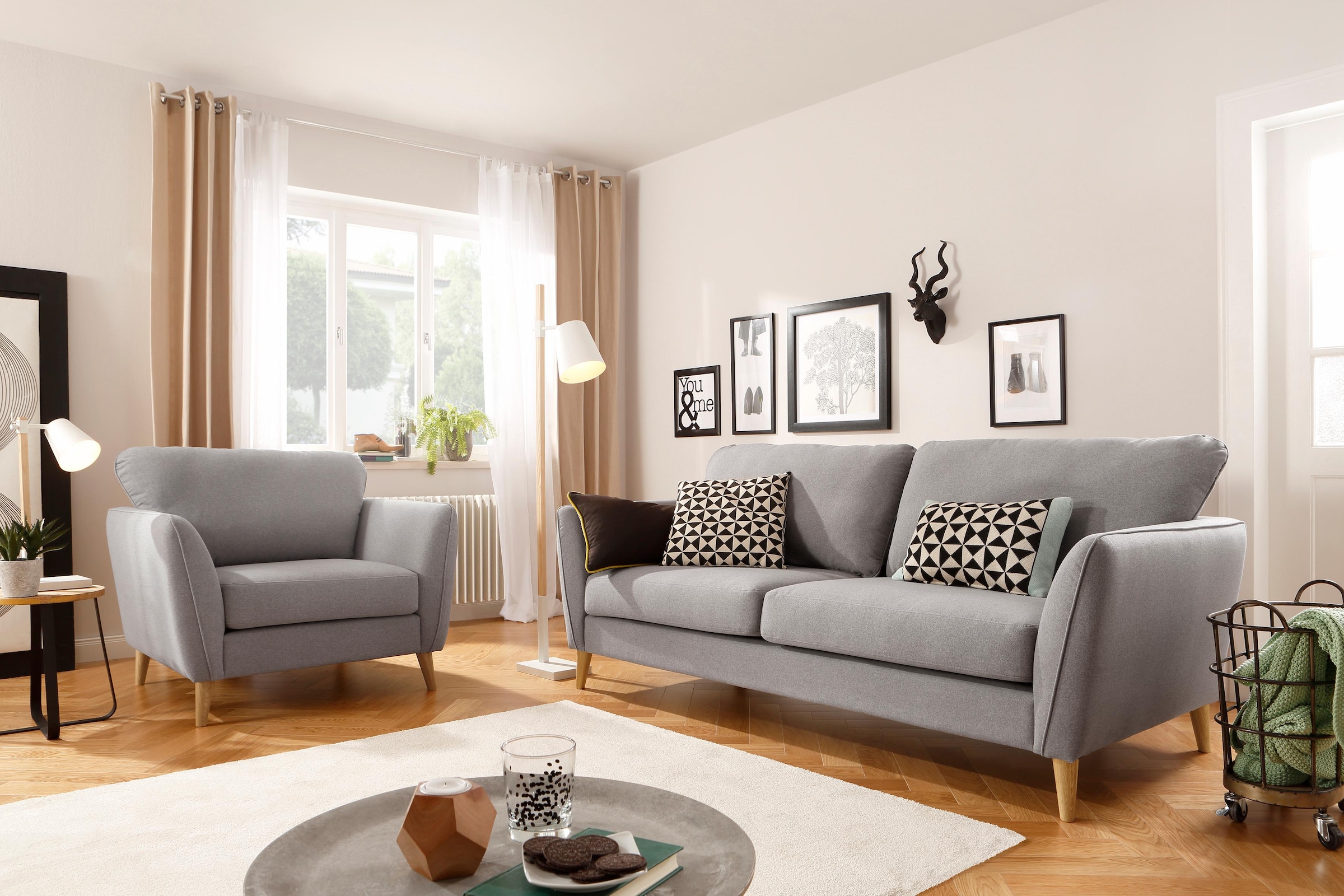 Home affaire Sessel »MARSEILLE«, Massivholzbeine Eiche, Landhausstil, Wellenunterfederung