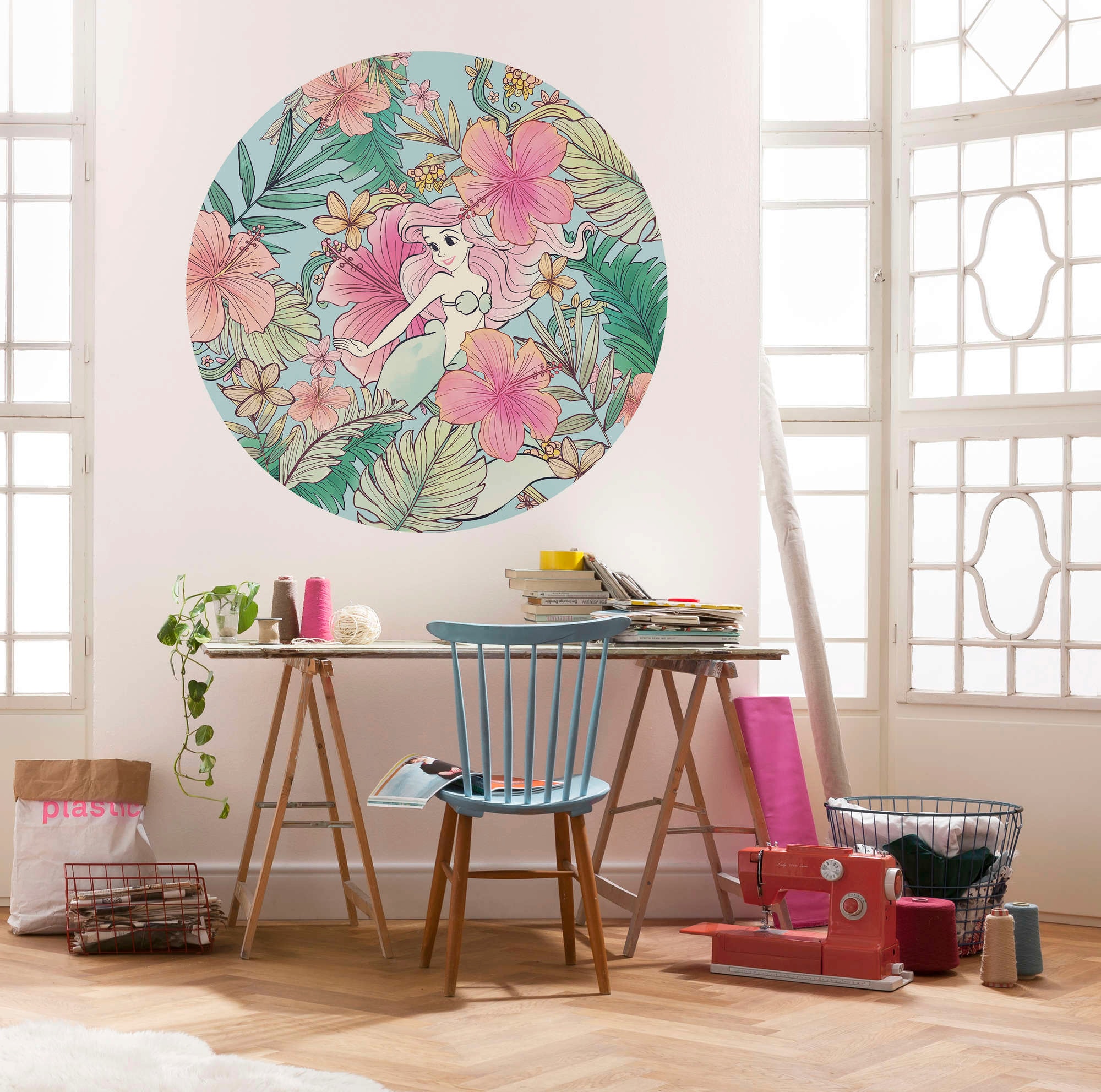 Komar Vliestapete »Vlies selbstklebend - Ariel Ocean Flowers - Grösse 125 x 125 cm«, bedruckt, Kinderzimmer