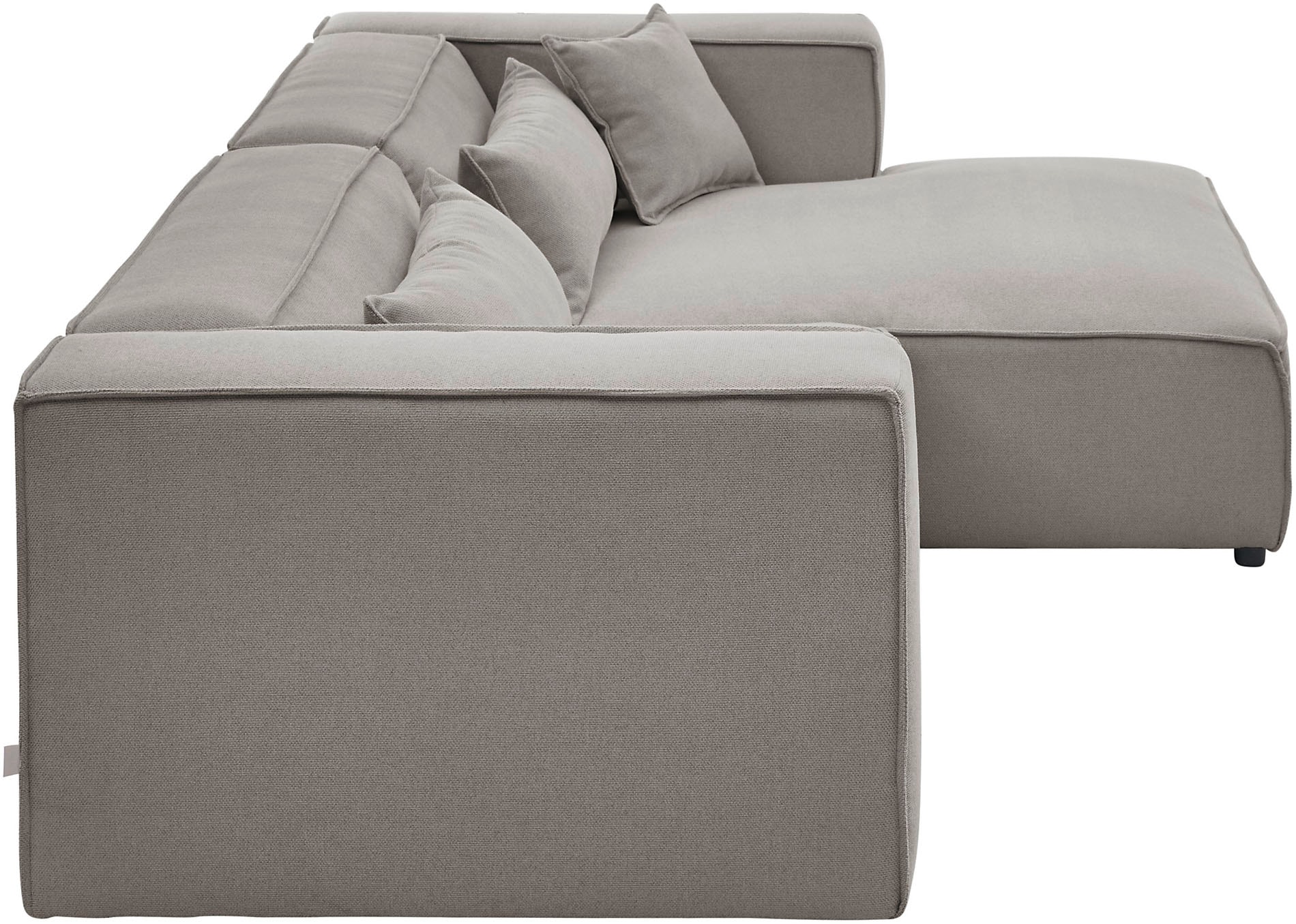 LeGer Home by Lena Gercke Ecksofa »PIARA mit Kedernaht in Cord oder Leinenoptik, moderne Couch in L-Form«, wahlweise Ottomane rechts/links, schwarze Füsse, bequemer Sitzkomfort