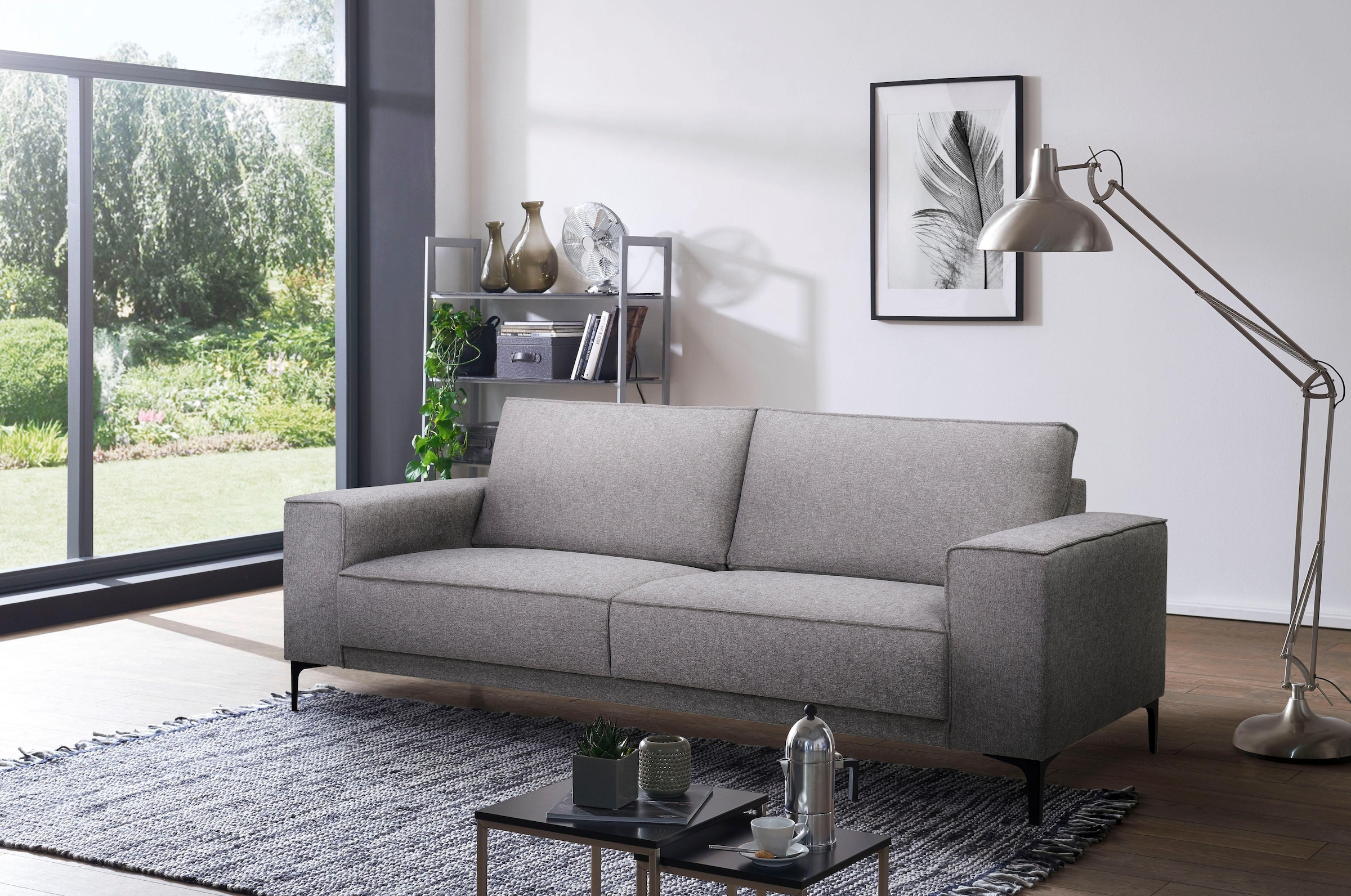 Places of Style 3-Sitzer »3er Sofa Oland, Struktur, Flachgewebe, Luxus-Microfaser, Boucle«, 224 cm, Wellenunterfederung, Skandi-Design, Metallfüsse