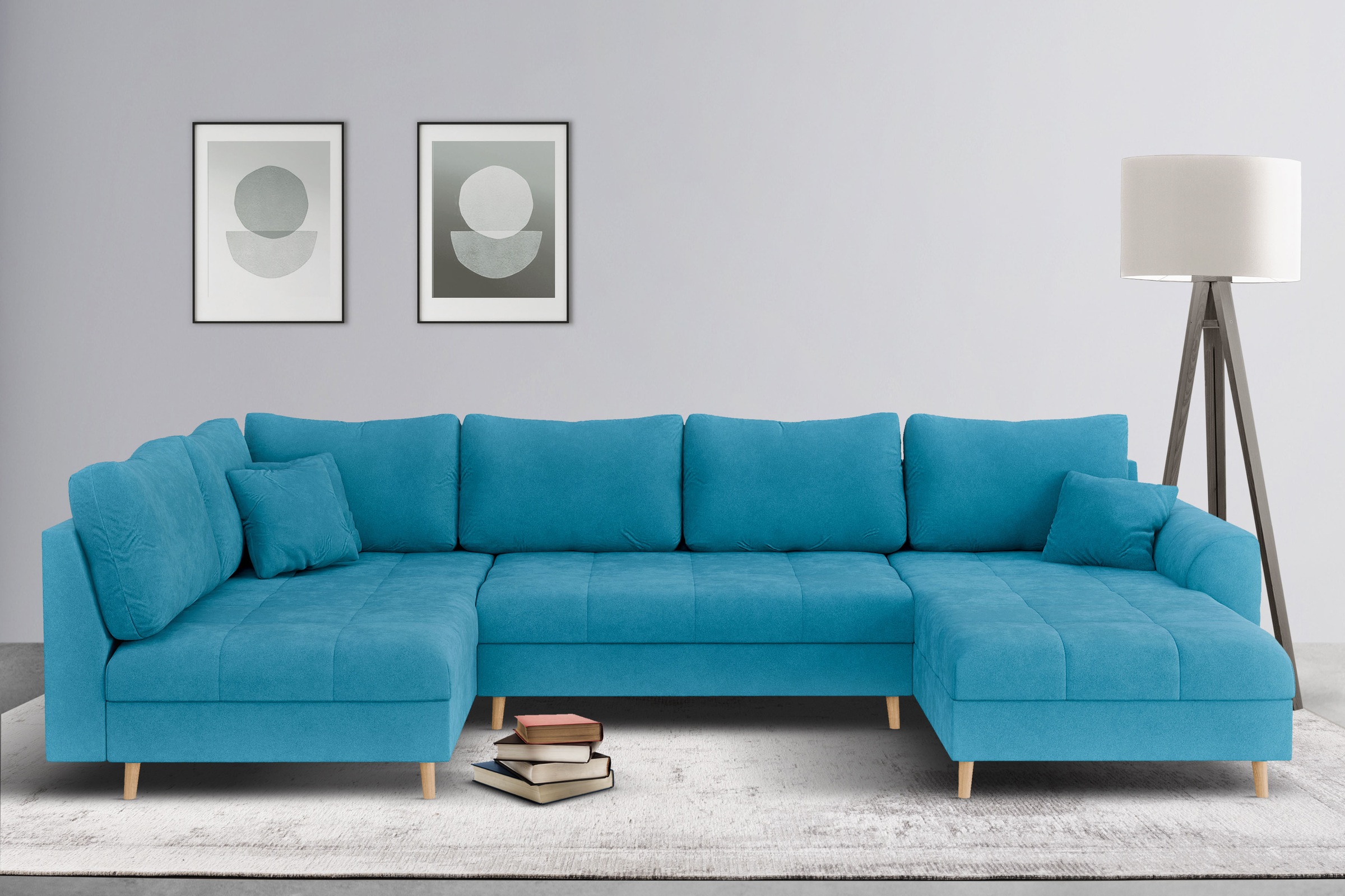 Home affaire Wohnlandschaft »CHARRE U-Form mit Ottomane, Masse B/T/H: 310/161/81 cm«, feine Steppung, lose Rücken- und Zierkissen, auch in Cord und Bouclé