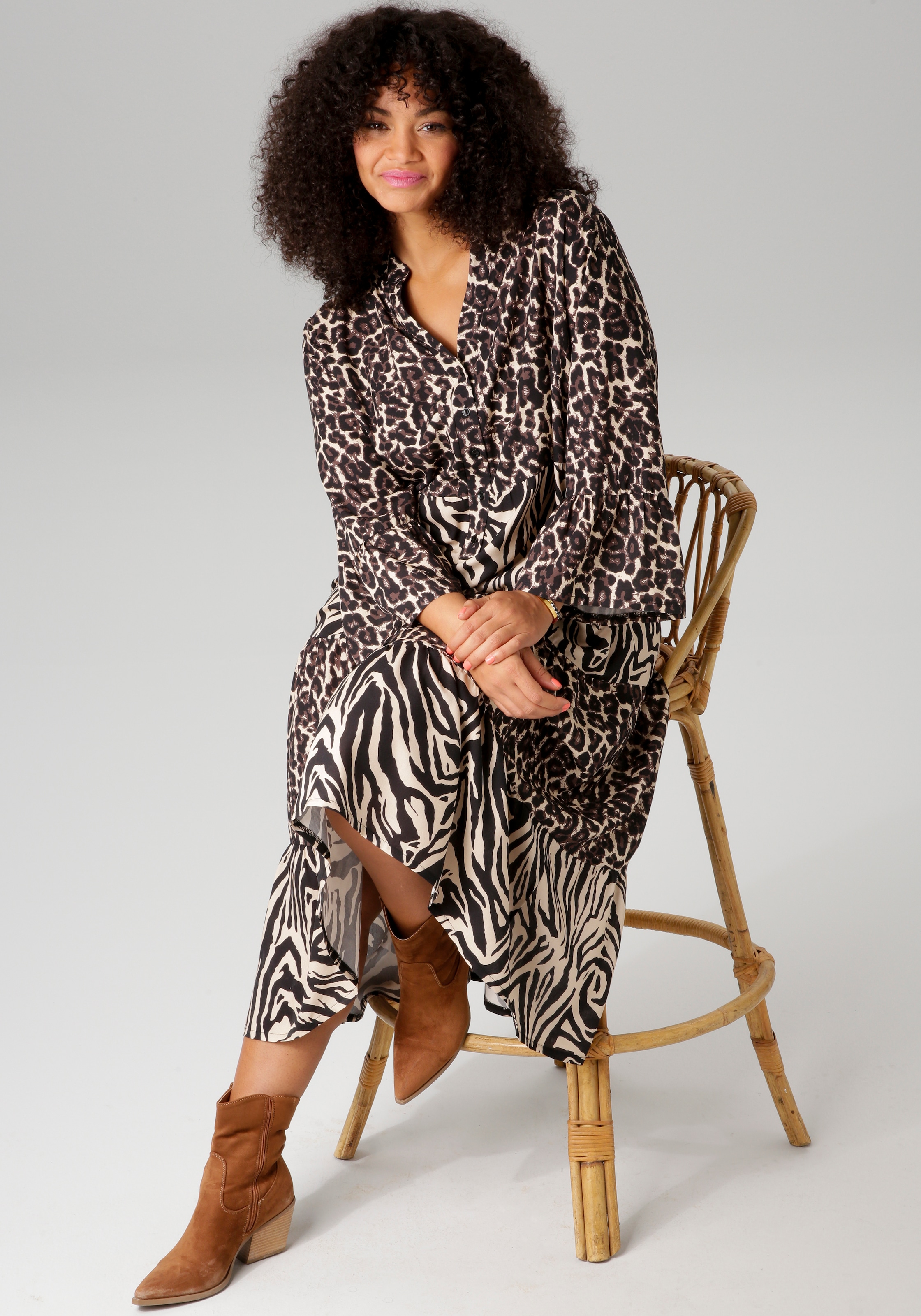 Aniston PLUS Midikleid, im extravaganten Animal-Zebra-Printmix