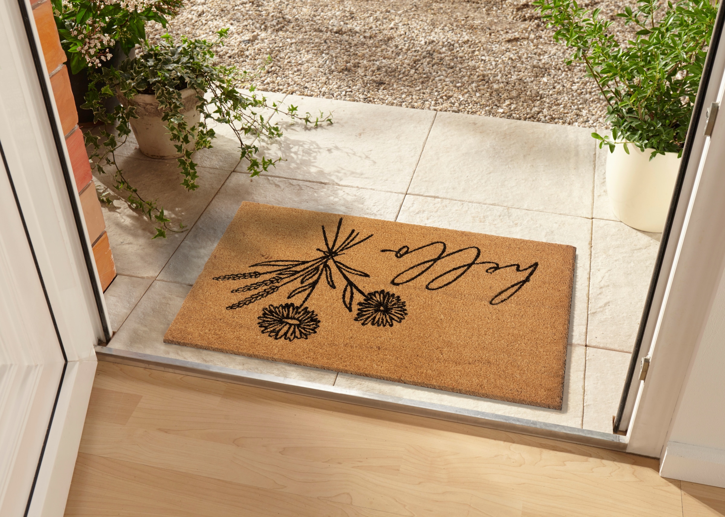 HANSE Home Fussmatte »Hello & Flowers, Türmatte«, rechteckig, 15 mm Höhe, Kokos, Schmutzfangmatte, Outdoor, Rutschfest, Innen, Kokosmatte, Flur