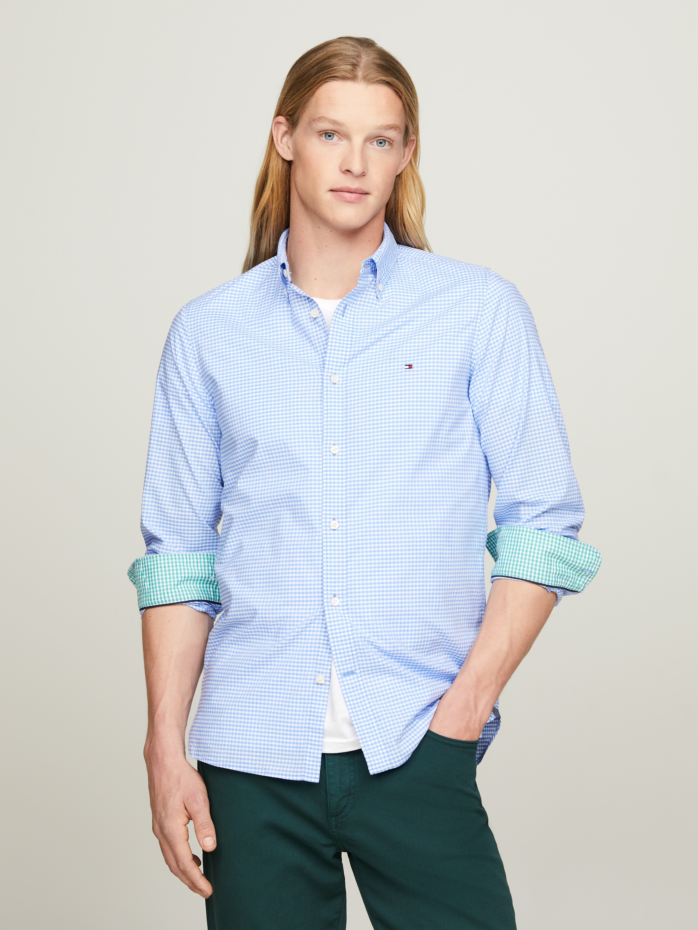 Tommy Hilfiger Karohemd »FLEX TEXTURED GINGHAM SF SHIRT«, mit kleiner Logostickerei
