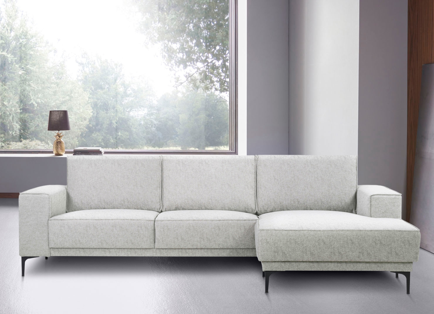 Places of Style Ecksofa »Polsterecke Oland, Struktur, Flachgewebe, Luxus-Microfaser, Boucle«, L-Form, 280 cm, Wellenunterfederung, Skandi-Design, Metallfüsse