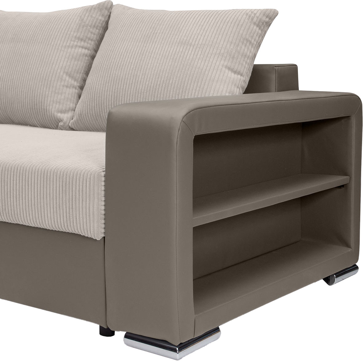 COLLECTION AB Ecksofa »John L-Form«, Regalarmlehne,Bettfunktion,Bettkasten,Ottomane beiseitig montierbar