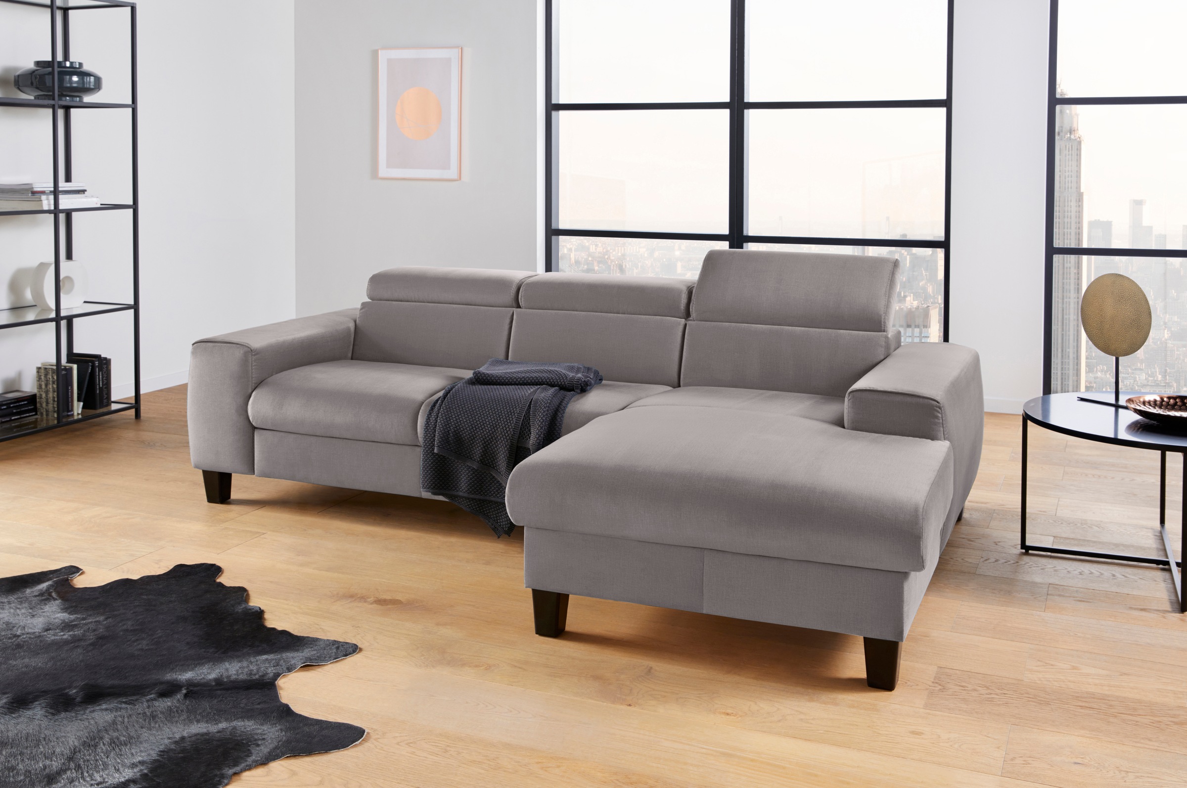 COTTA Ecksofa »Morven L-Form mit Kopfteilverstellung«, wahlweise mit Bettfunktion, Bettkasten & Wireless-Charger