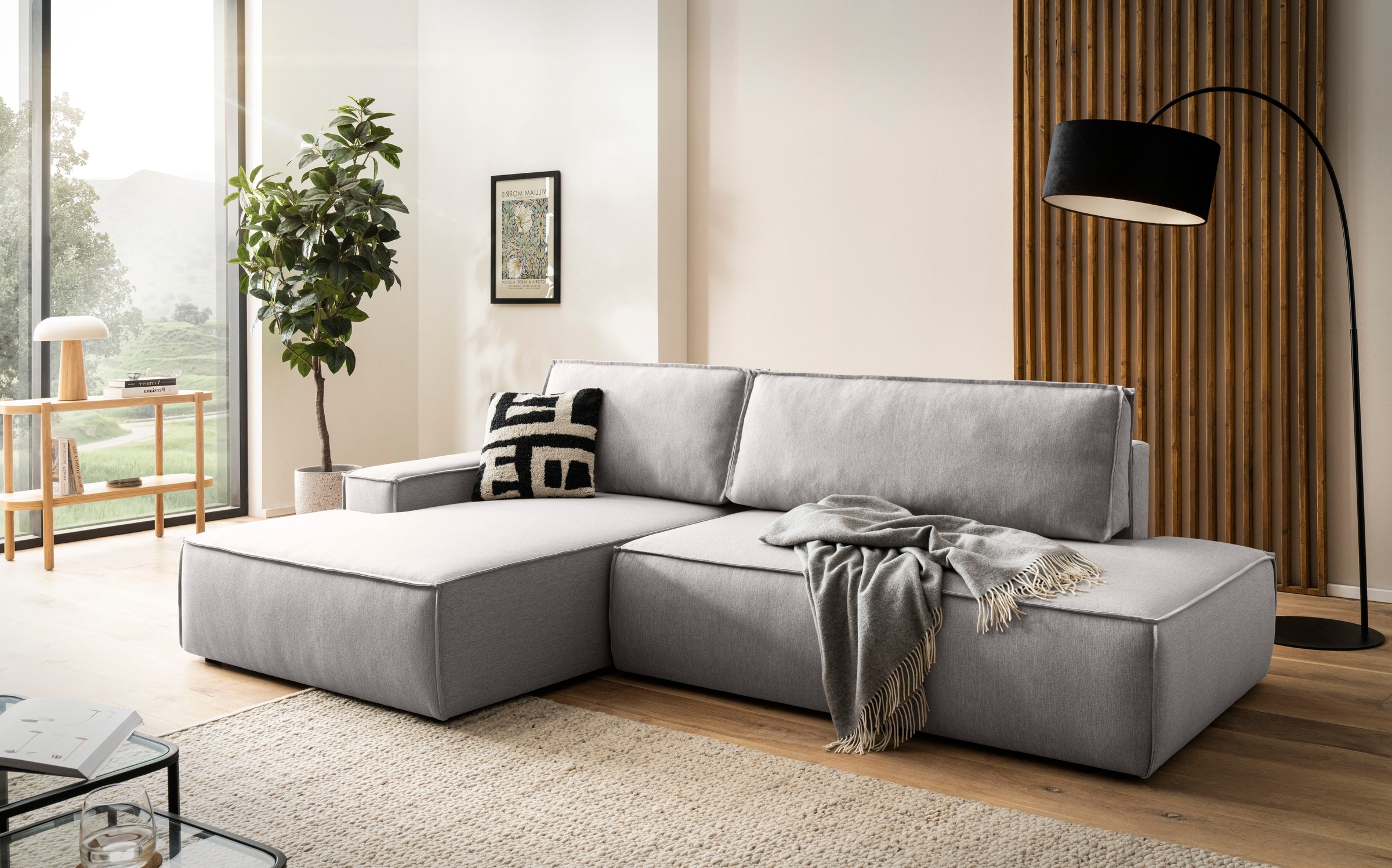 Home affaire Ecksofa »SHERWOOD, Schlafsofa in L-Form offen (275cm), Cord, Leinenoptik«, Schlaffunktion und Bettkasten, Kedernaht, hoher Sitz- & Liegekomfort