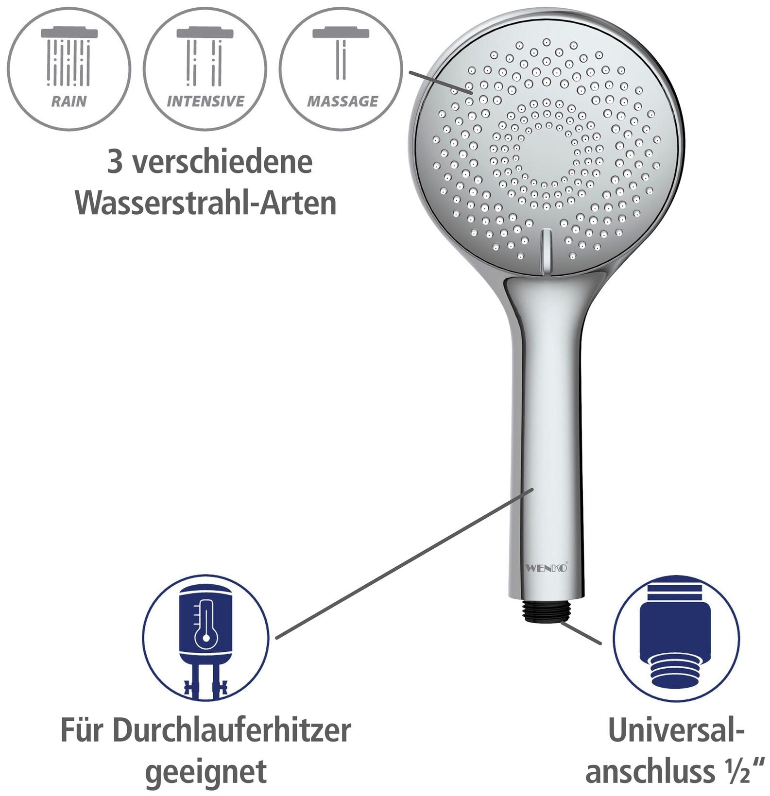 WENKO Handbrause »Watersaving System«, Duschkopf Watersaving Chrom, Durchmesser 11 cm