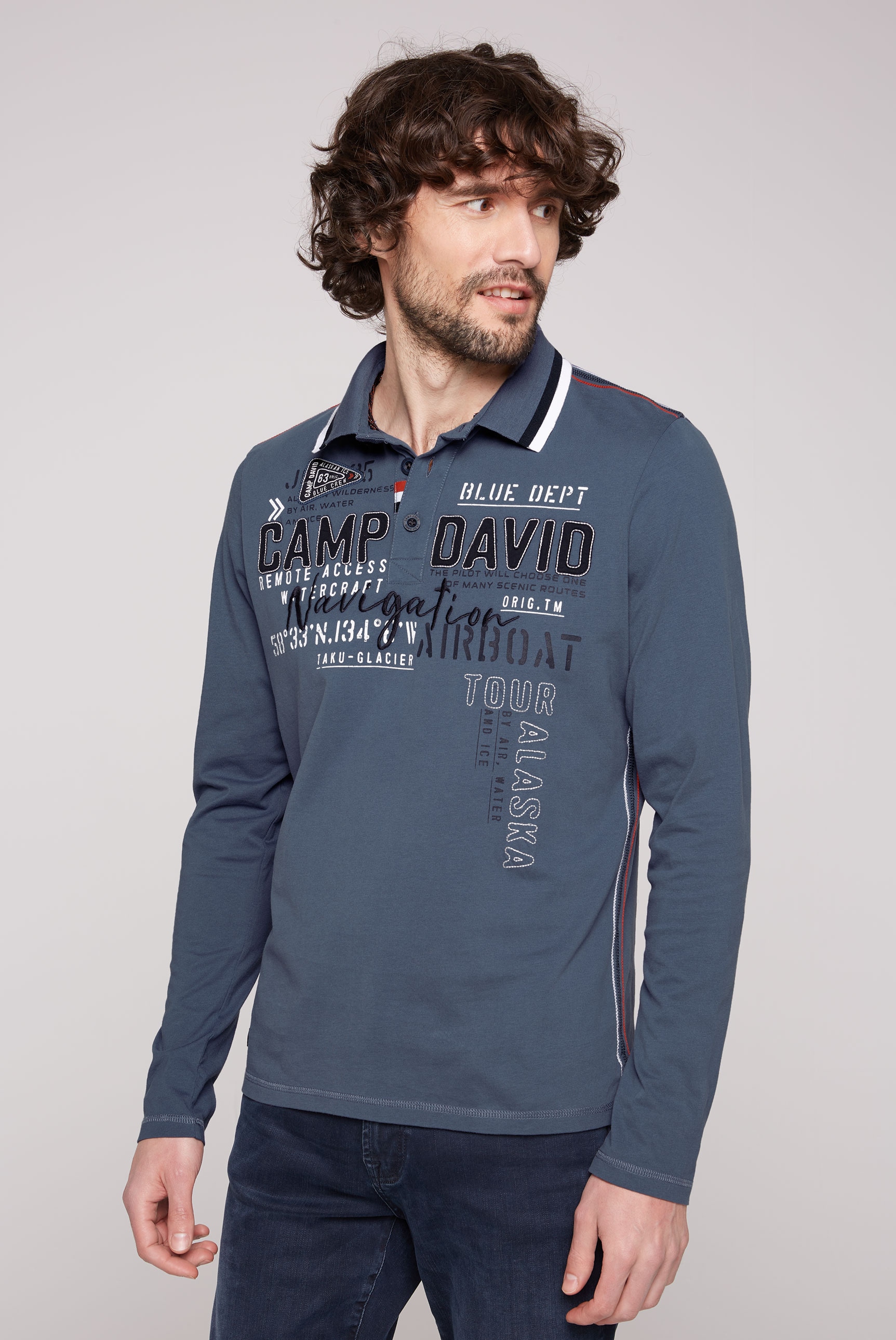 Jelmoli-Versand mit Langarm-Poloshirt, online | CAMP bestellen DAVID Logo-Applikationen