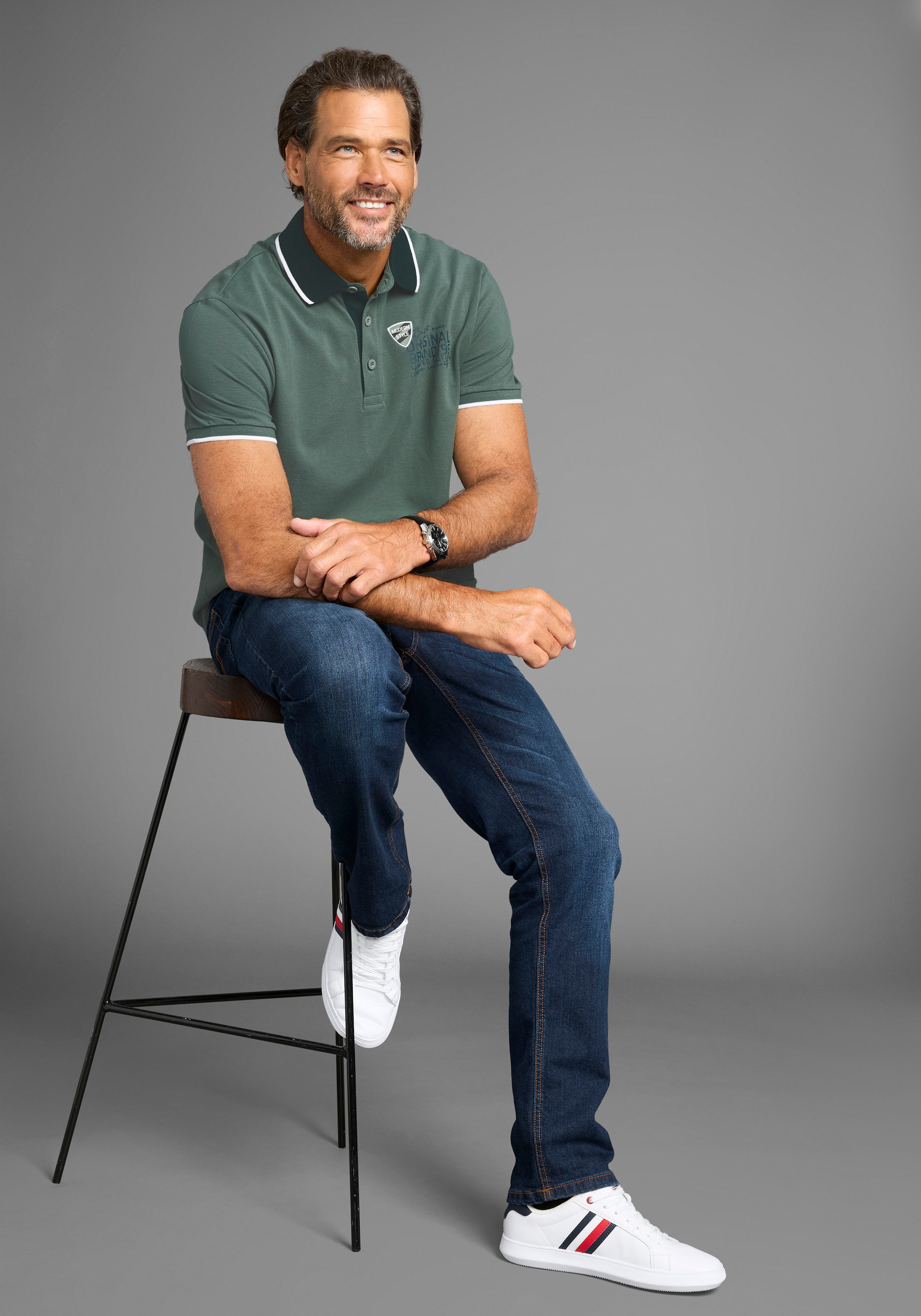 Man's World Poloshirt, mit Brustprint, meliertes Material