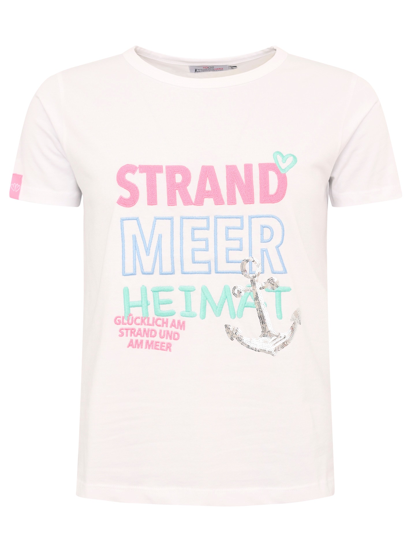Zwillingsherz T-Shirt »"Strand Meer Heimat"«, mit maritimer Stickerei und Pailletten Anker