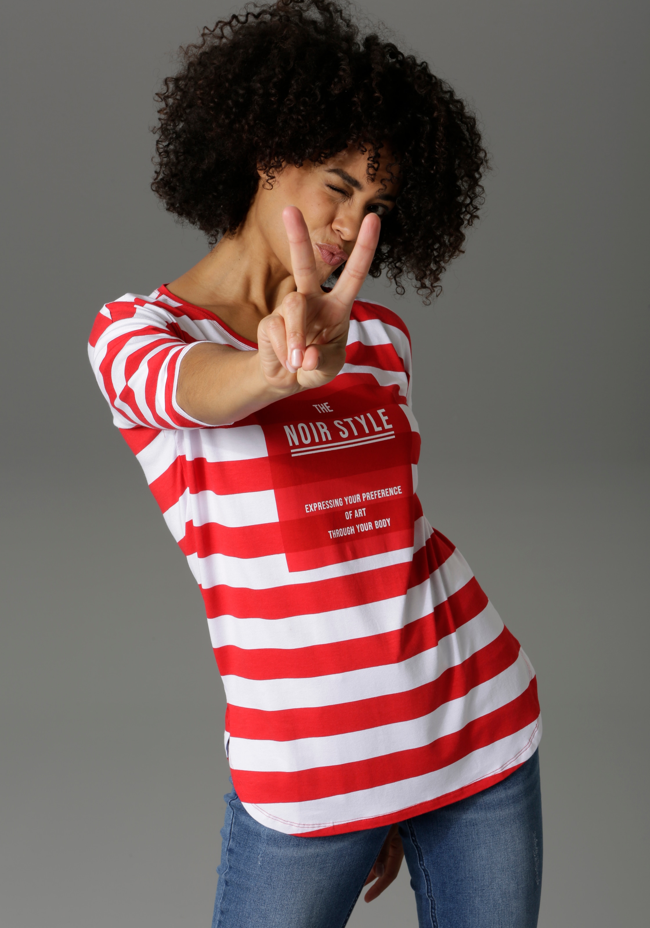 Image of Ackermann - Aniston CASUAL 3/4-Arm-Shirt, Mit Statement Schriftzug einkaufen bei Ackermann Versand Schweiz