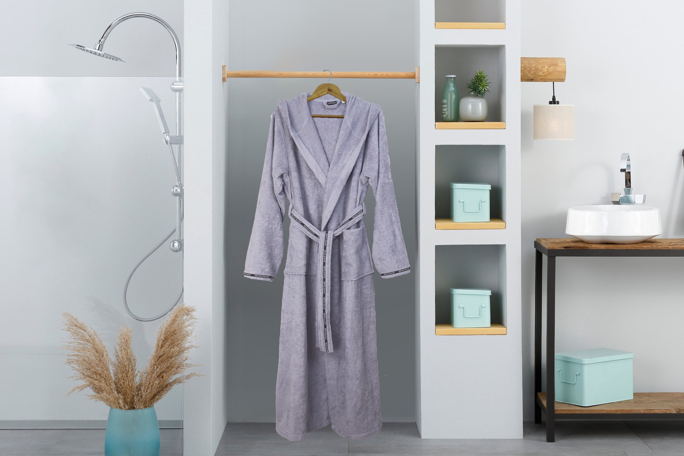 Bruno Banani Herrenbademantel »Danny, Normallänge & Überlänge, auch in extra lang, Hotelbademantel«, (1 St.), mit Logostreifen, Herren Bademantel aus 100% Baumwolle, S-4XL