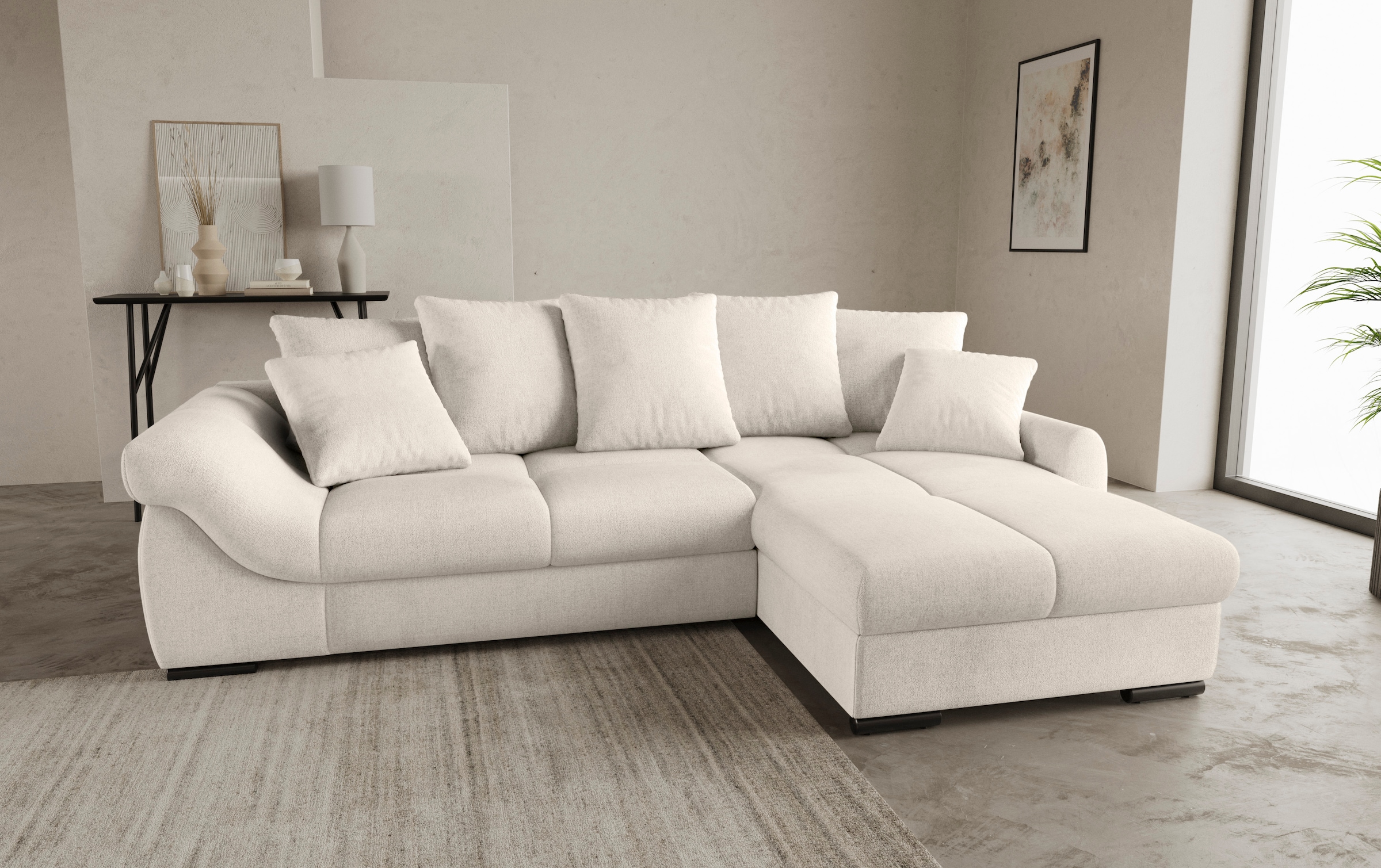 Mr. Couch Ecksofa »Livorno L-Form«, inkl. Hochschläfer-Bettauszug, XL-Bettkasten weiss beschichtet