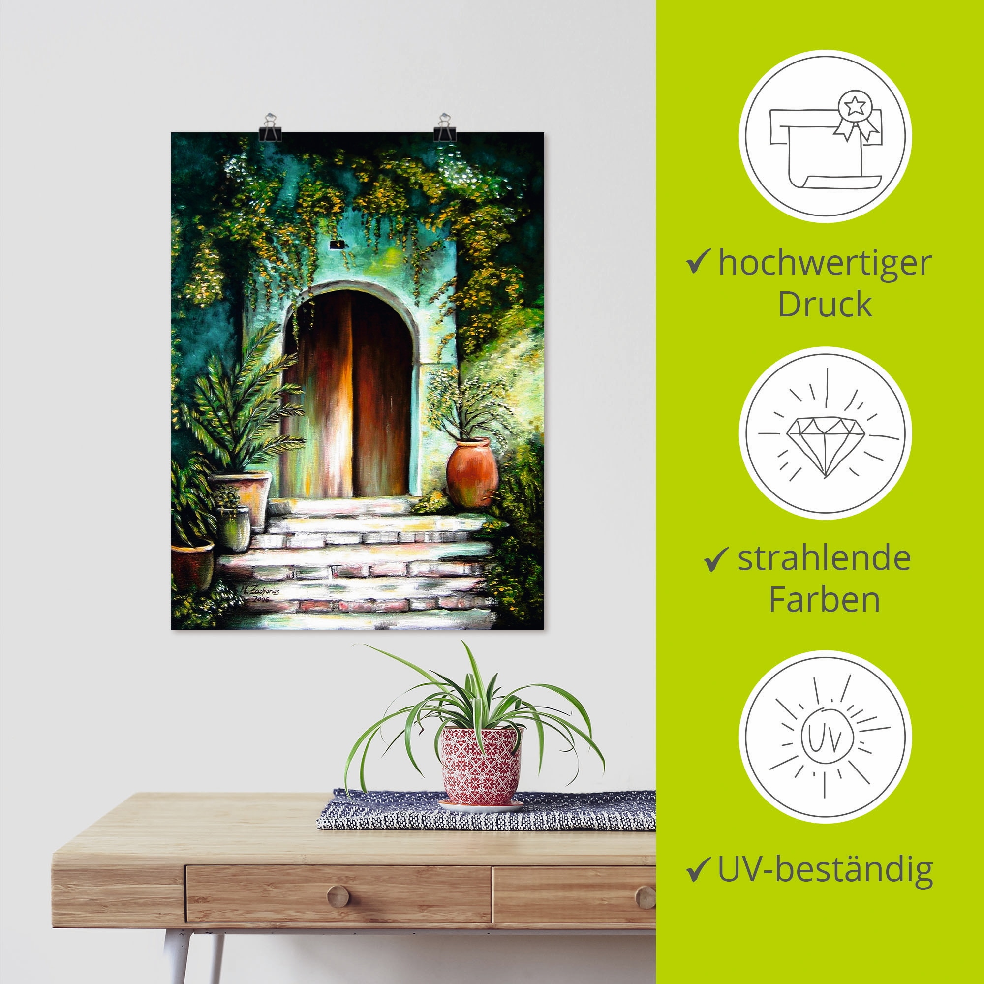 Artland Wandbild »Mediterranes Gartenparadies«, Fenster & Türen, (1 St.), als Alubild, Outdoorbild, Leinwandbild, Poster, Wandaufkleber