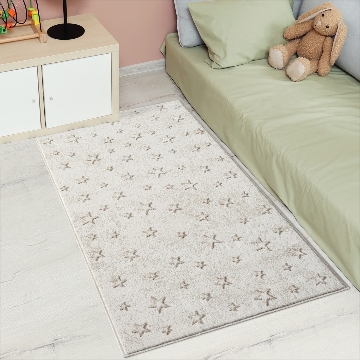 Carpet City Kinderteppich »MARA725«, rechteckig, 11 mm Höhe, Kinderzimmer Teppich Sterne Beige Spielzimmer