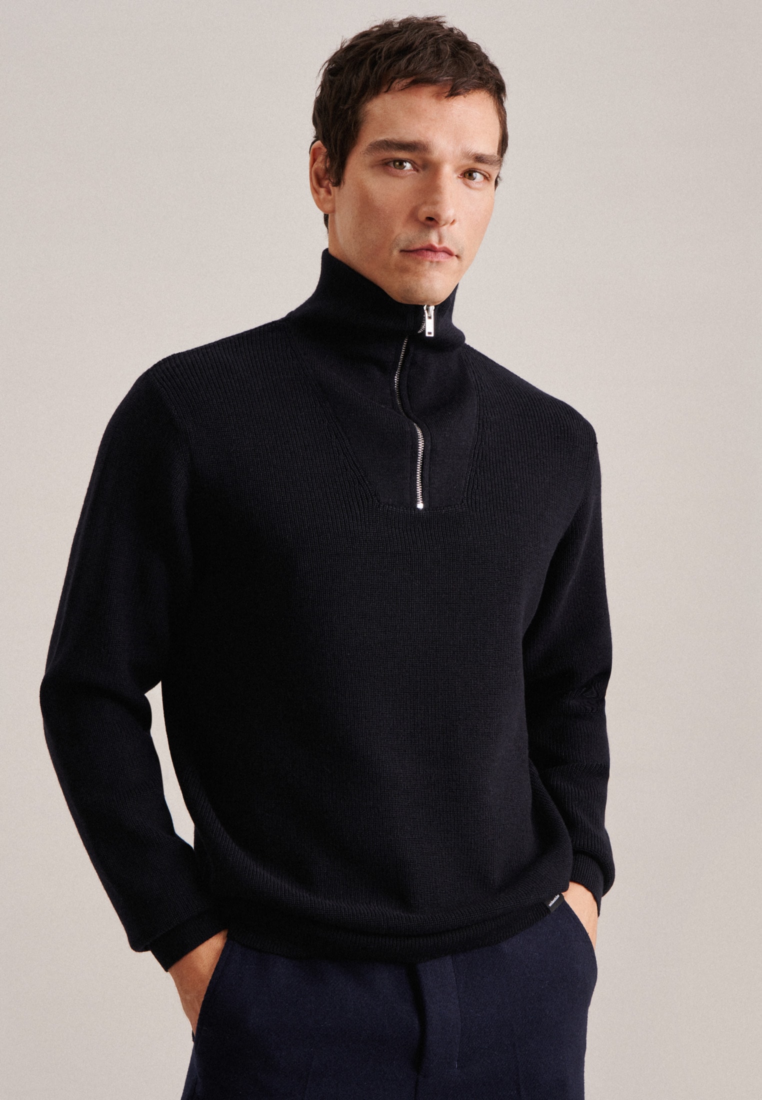 seidensticker Strickpullover "Regular" 1/1 Stehkragen Uni