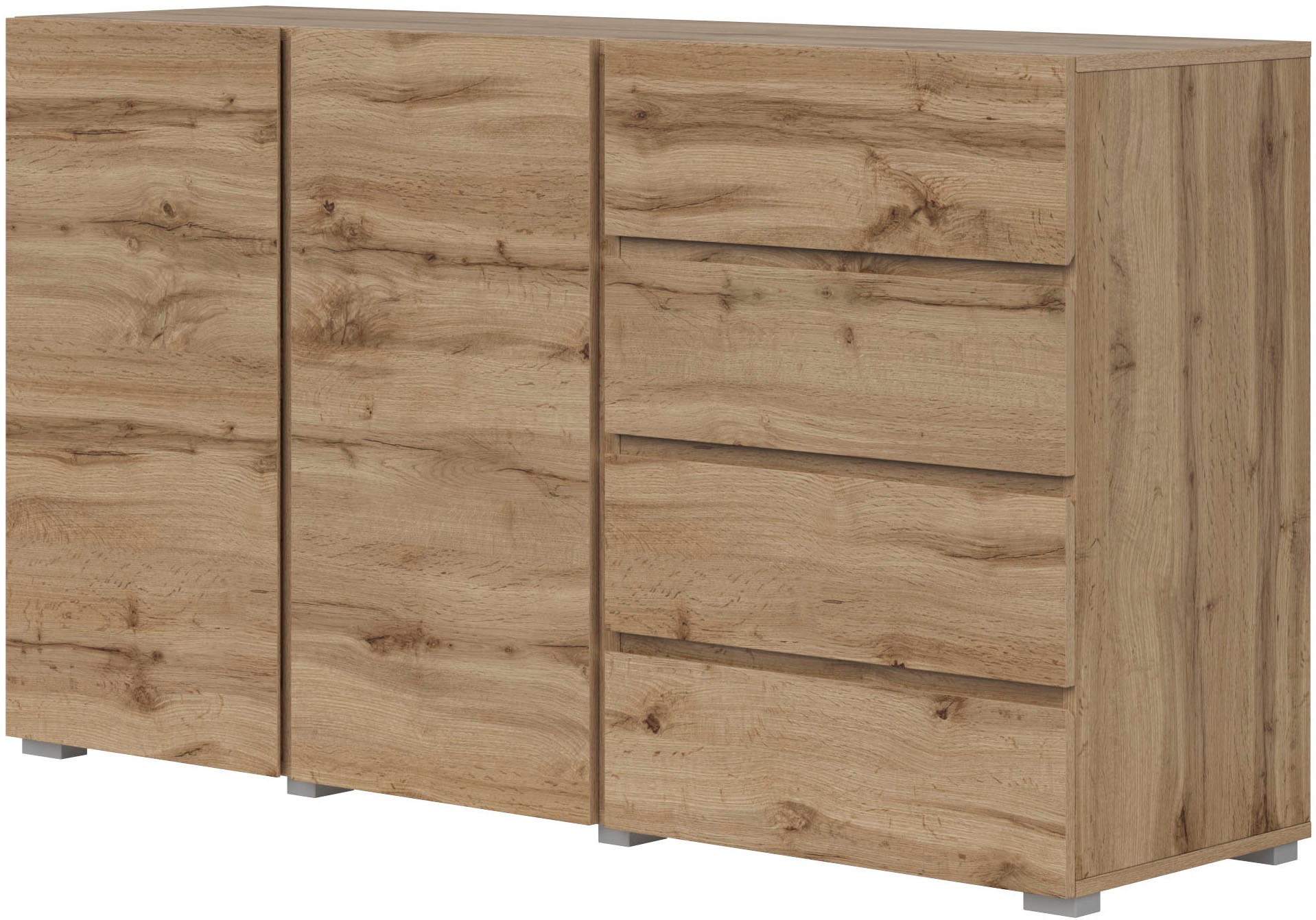 GOODproduct Sideboard "Metric,Breite 138 cm, grifflose Kommode 2 Türen/4 Schubkästen" Schubladenschrank mit viel Stauraum, Einlegeböden verstellbar