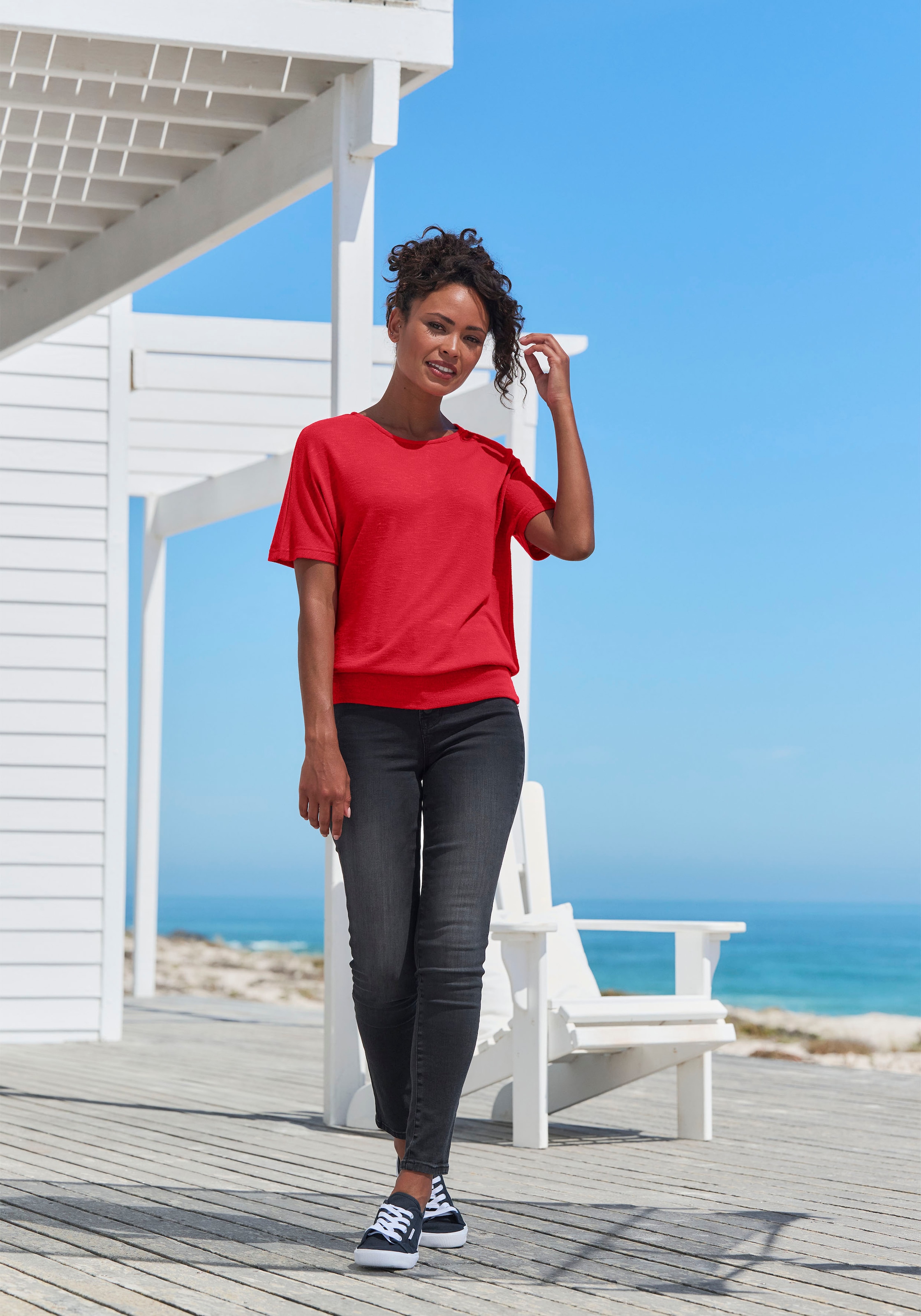 Vivance Kurzarmshirt »mit breitem Bund«, aus weichem Viskose-Feinstrick