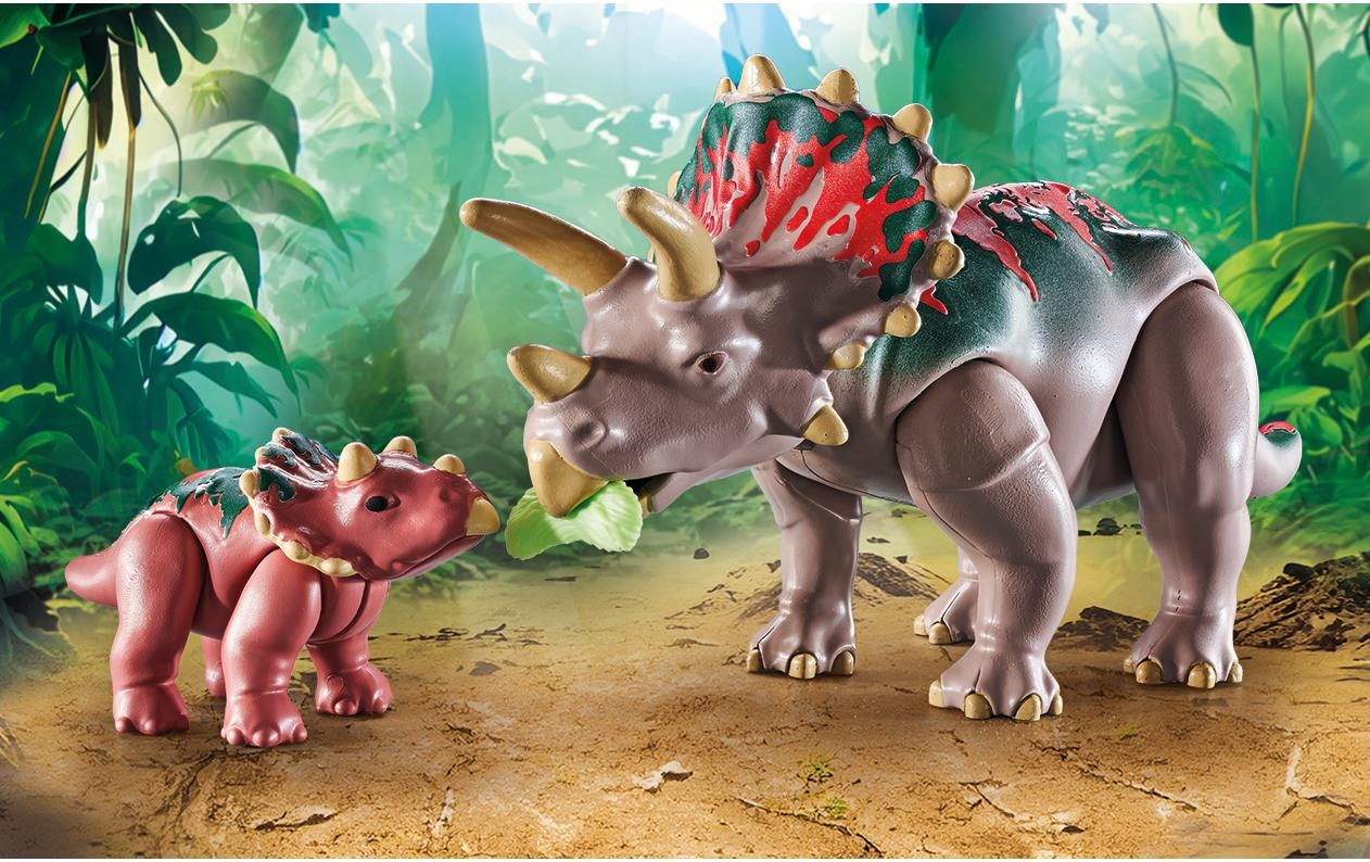 Playmobil® Spielbausteine »Dinos Triceratops mit Jungtier 71821«, (29 St.)