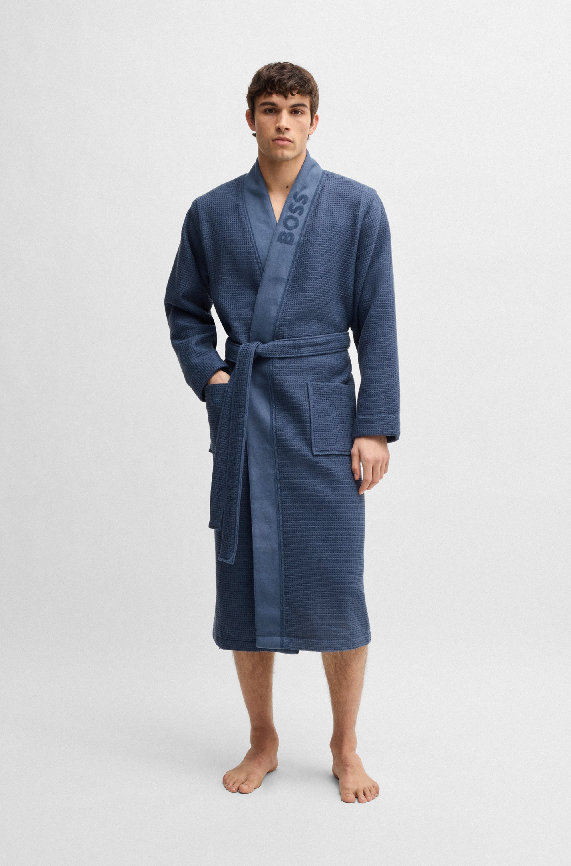 BOSS Morgenmantel »Waffle Kimono« mit grossem BOSS Logo aus Velours