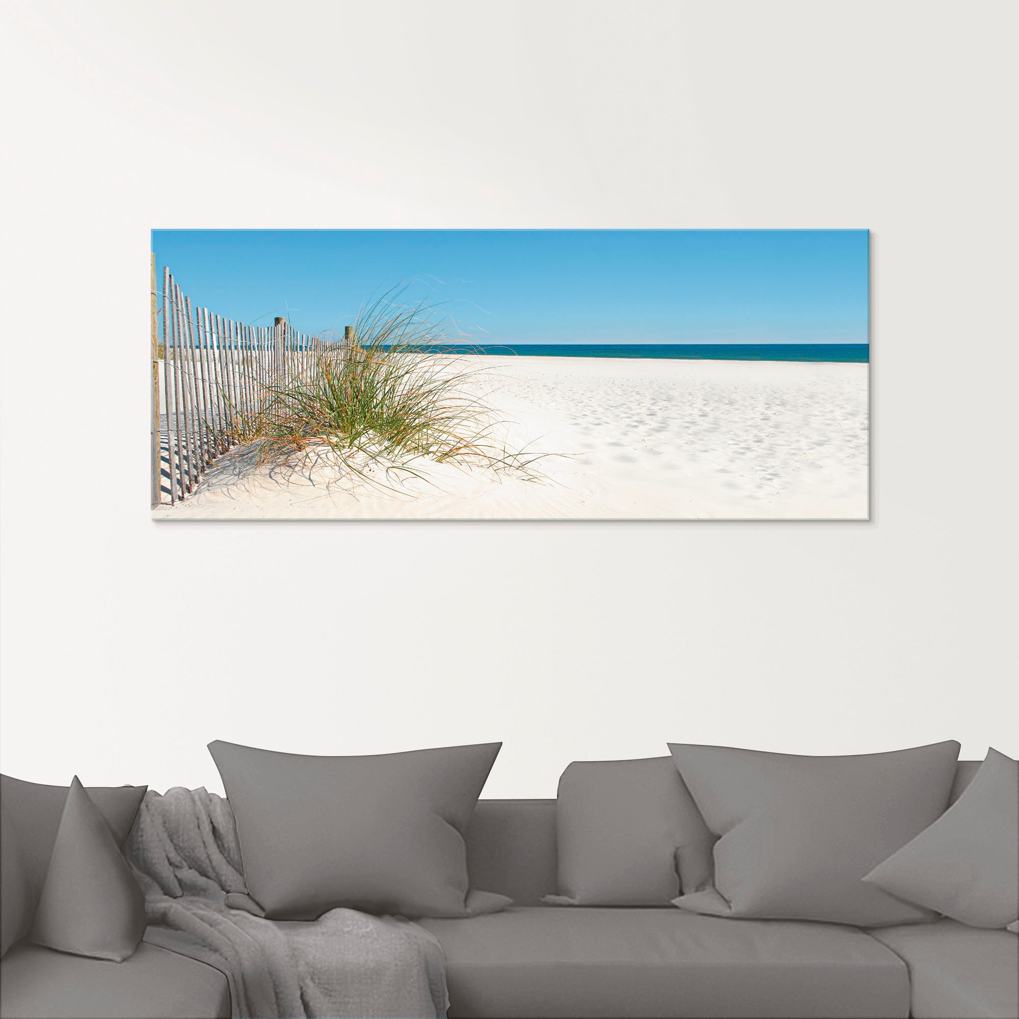 Artland Glasbild »Schöne Sanddüne mit Gräsern und Zaun«, Strand, (1 St.), in verschiedenen Grössen