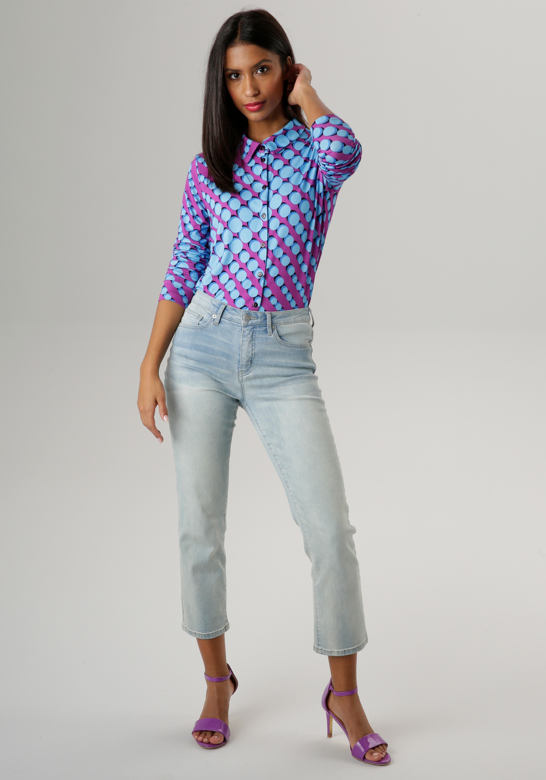 elastischem KOLLEKTION - Jelmoli-Versand NEUE Hemdbluse, Aniston Jersey, mit aus SELECTED Punktedruck retro online bestellen |