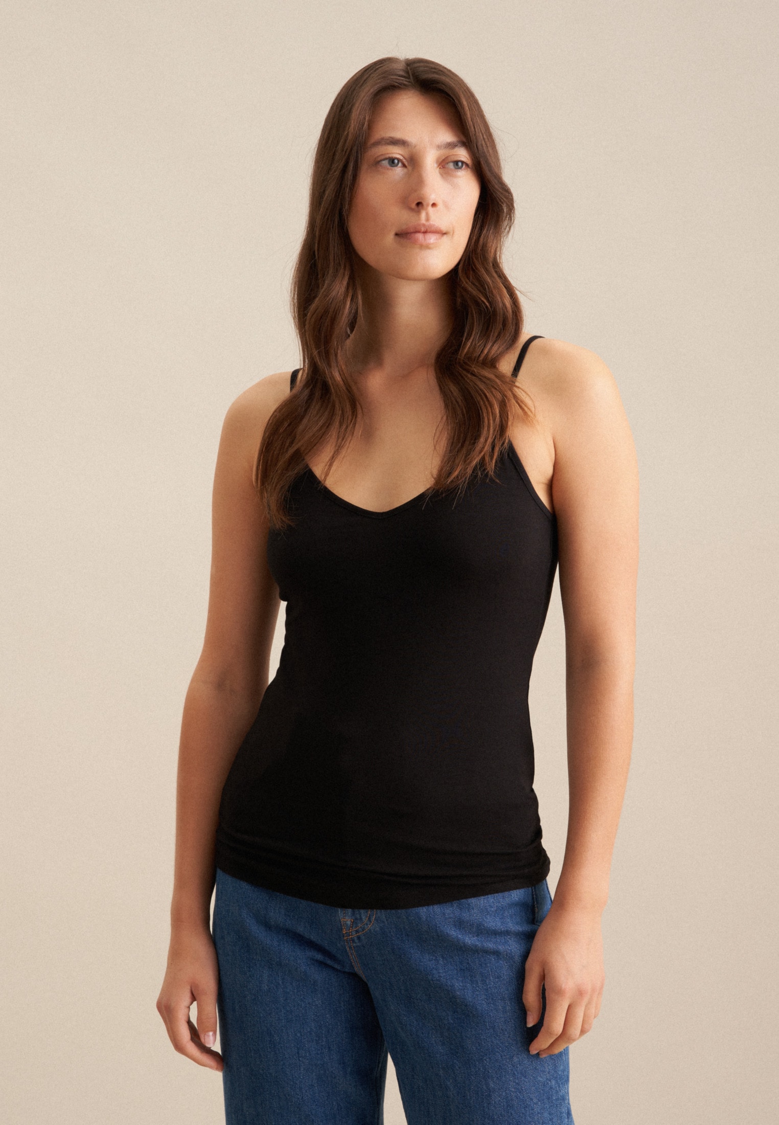 seidensticker Trägertop »Schwarze Rose« Ohne Arm V-Neck Uni