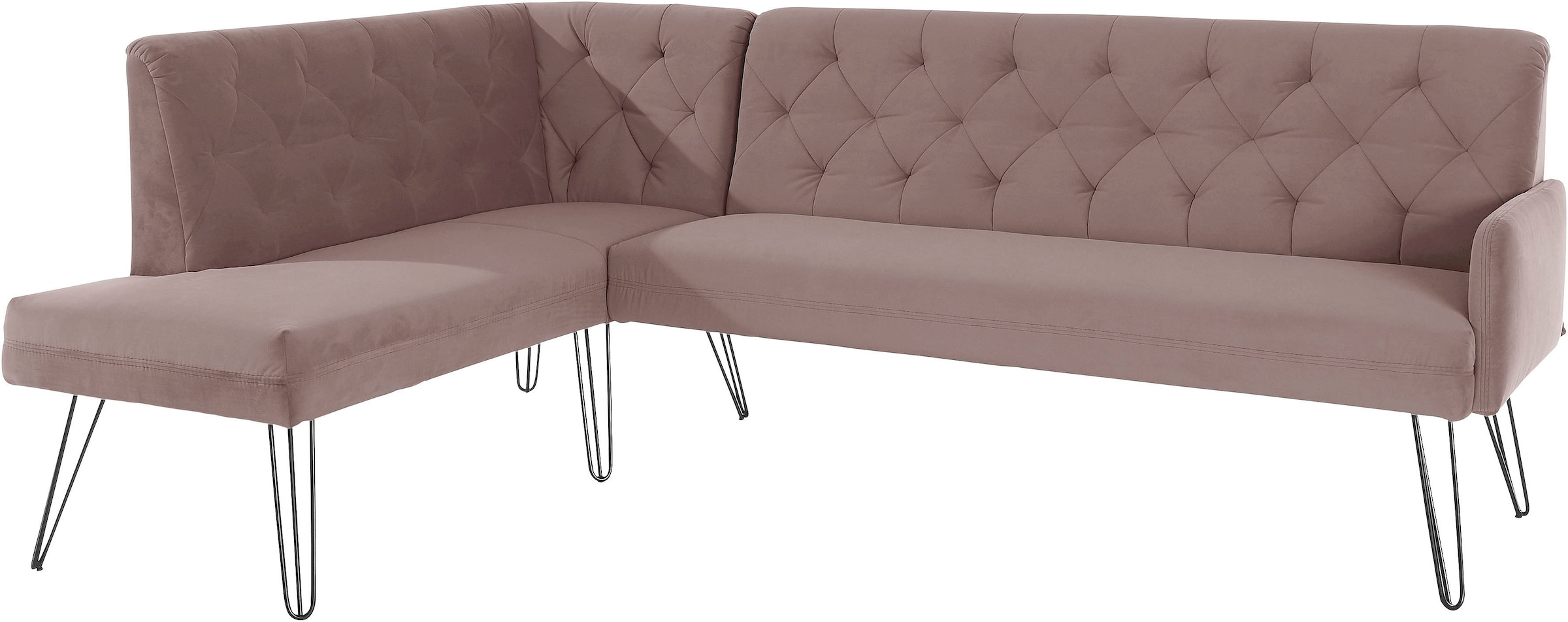 exxpo - sofa fashion Eckbank »Doppio, Chesterfield Optik, komfortabel und bequem, hohe Designfüsse«, Frei im Raum stellbar