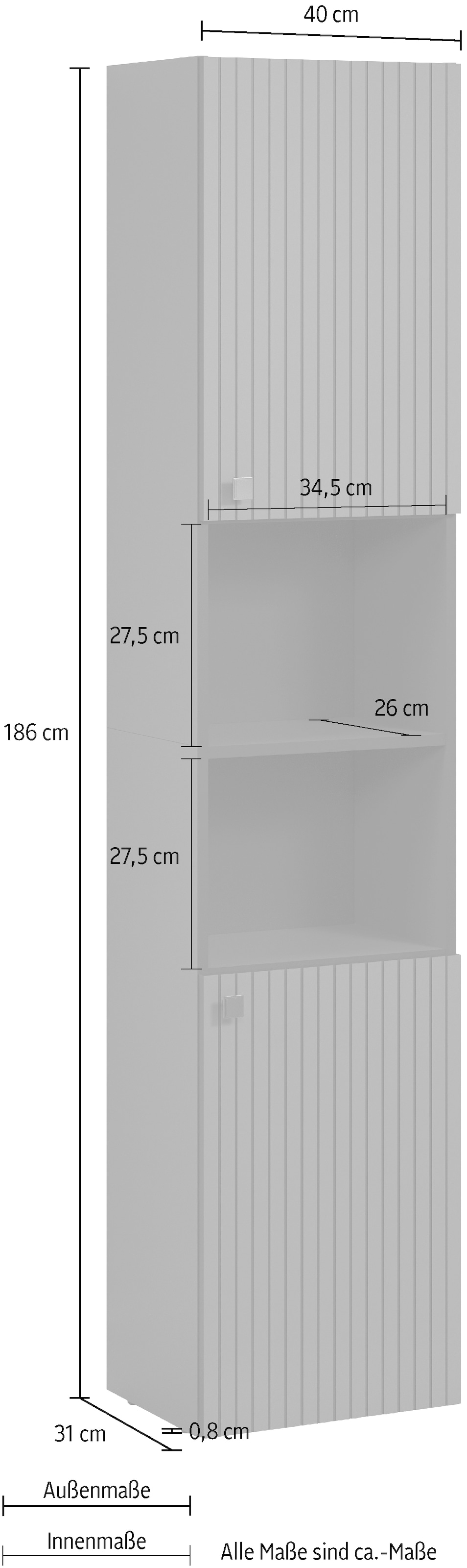 welltime Hochschrank »Amrum«, (1 St.), Breite 40cm, geräumiger Hochschrank Eiche Rillenoptik Badschrank