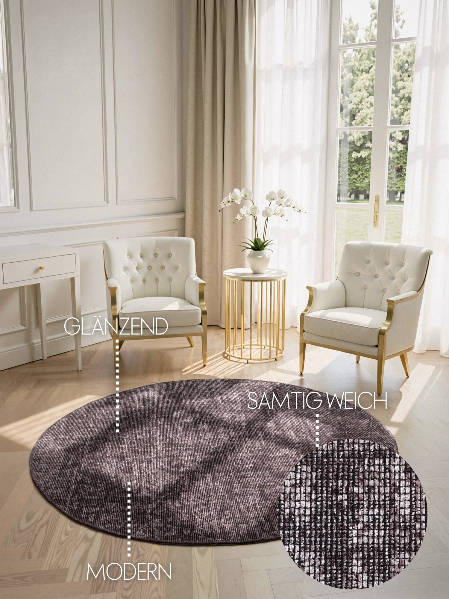 THE RUGS Brilliance Prisma Brown Rug & Runner Velour Abstract | Size: 160cm diameter