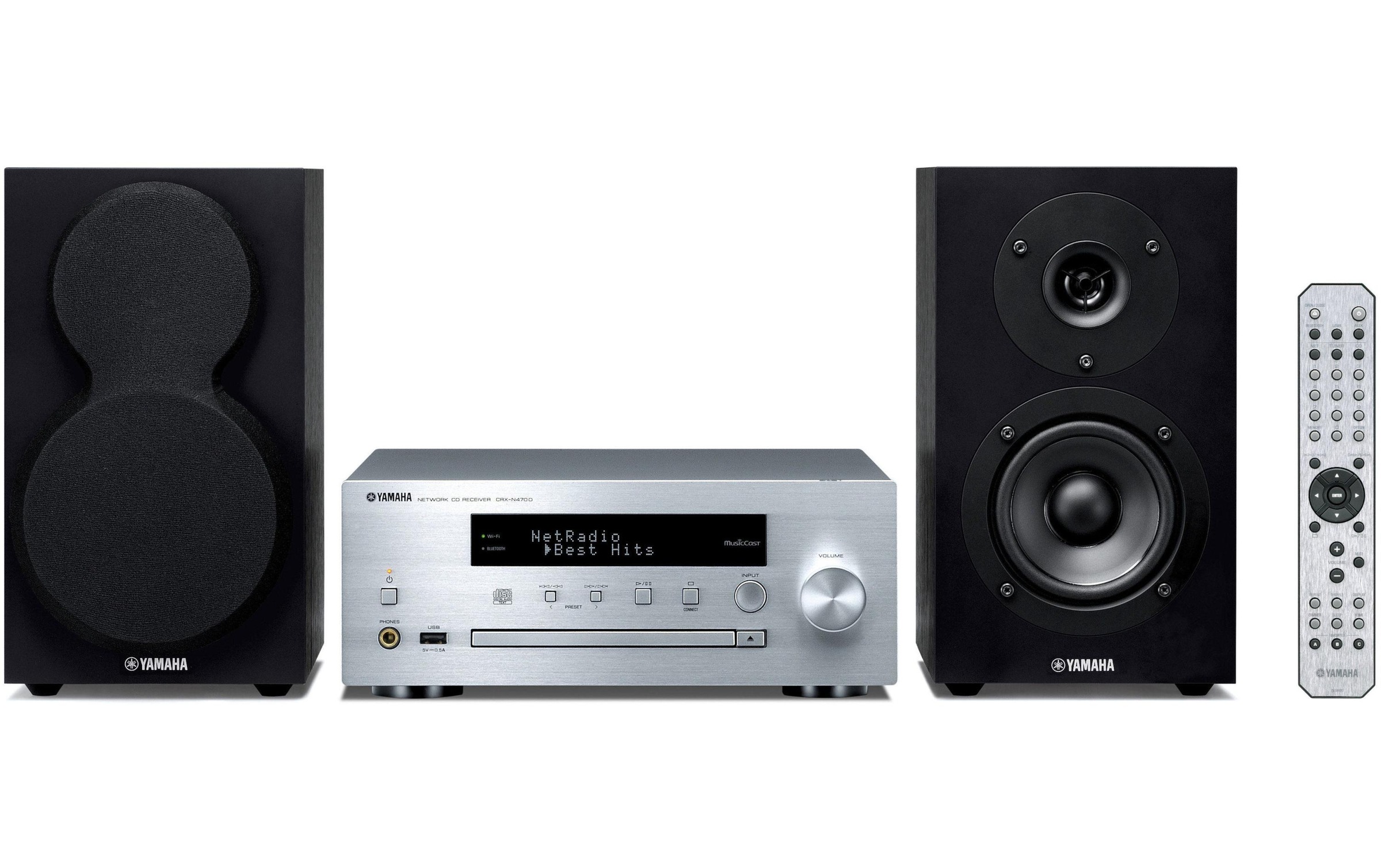 Yamaha Microanlage »MusicCast MCR-N470 DAB Silber Schwarz«, (Bluetooth-WLAN Digitalradio (DAB+)-FM-Tuner)