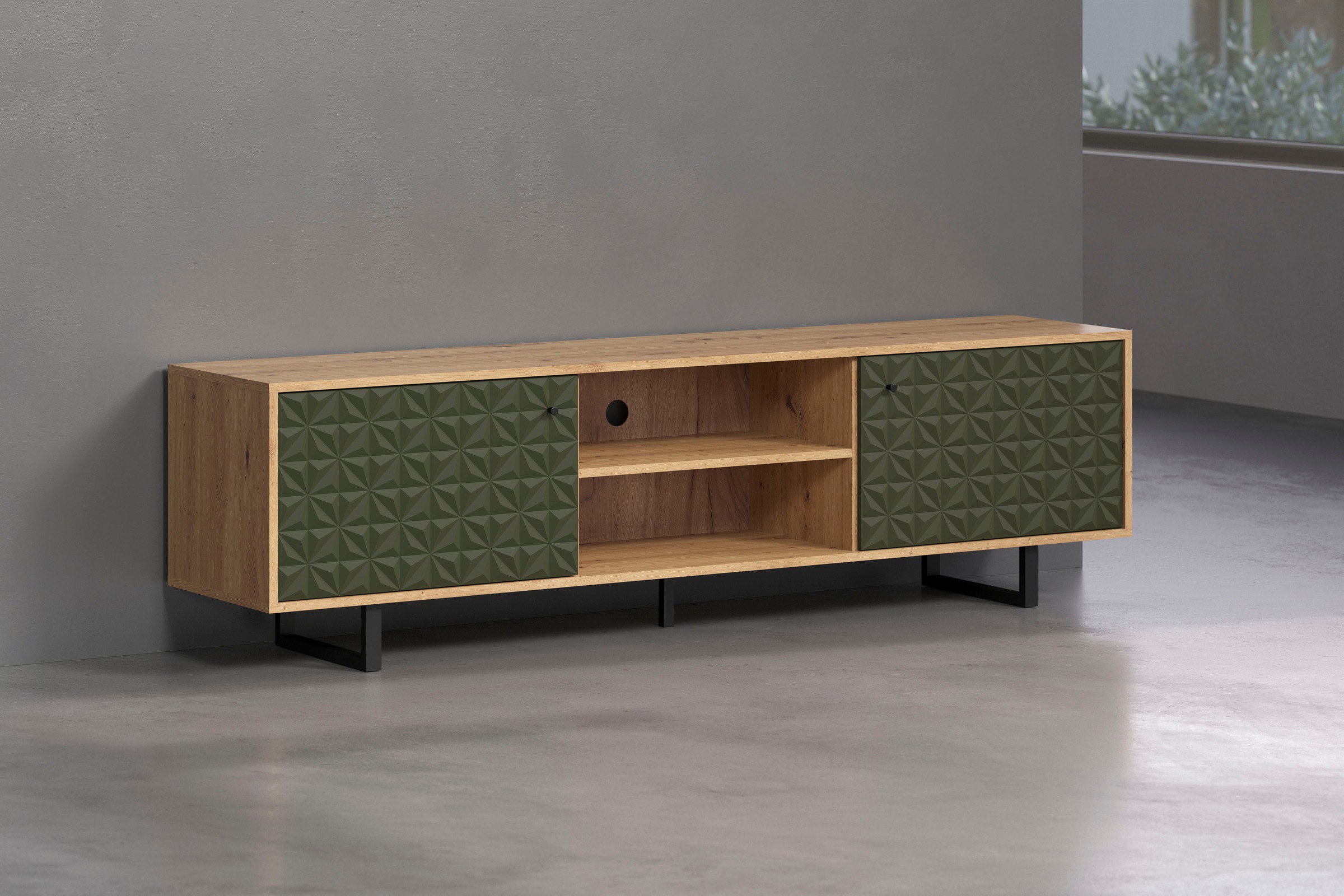 Places of Style TV-Board »Ferretti«, TV-Tisch mit besonderer Fräsung - Füsse und Griffe aus Metall